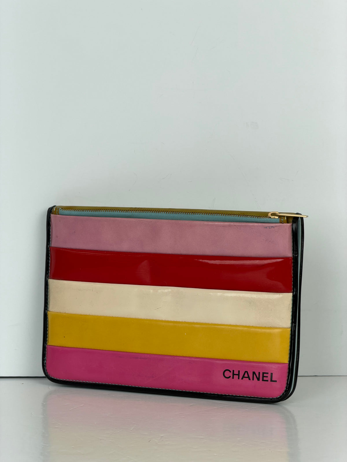 Chanel Striped Clutch in Multi-Color Patent Leather 2000-2002 YS24