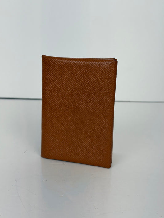 Hermes Calvi Duo Compact Card Holder in Gold Epsom Calfskin YK2