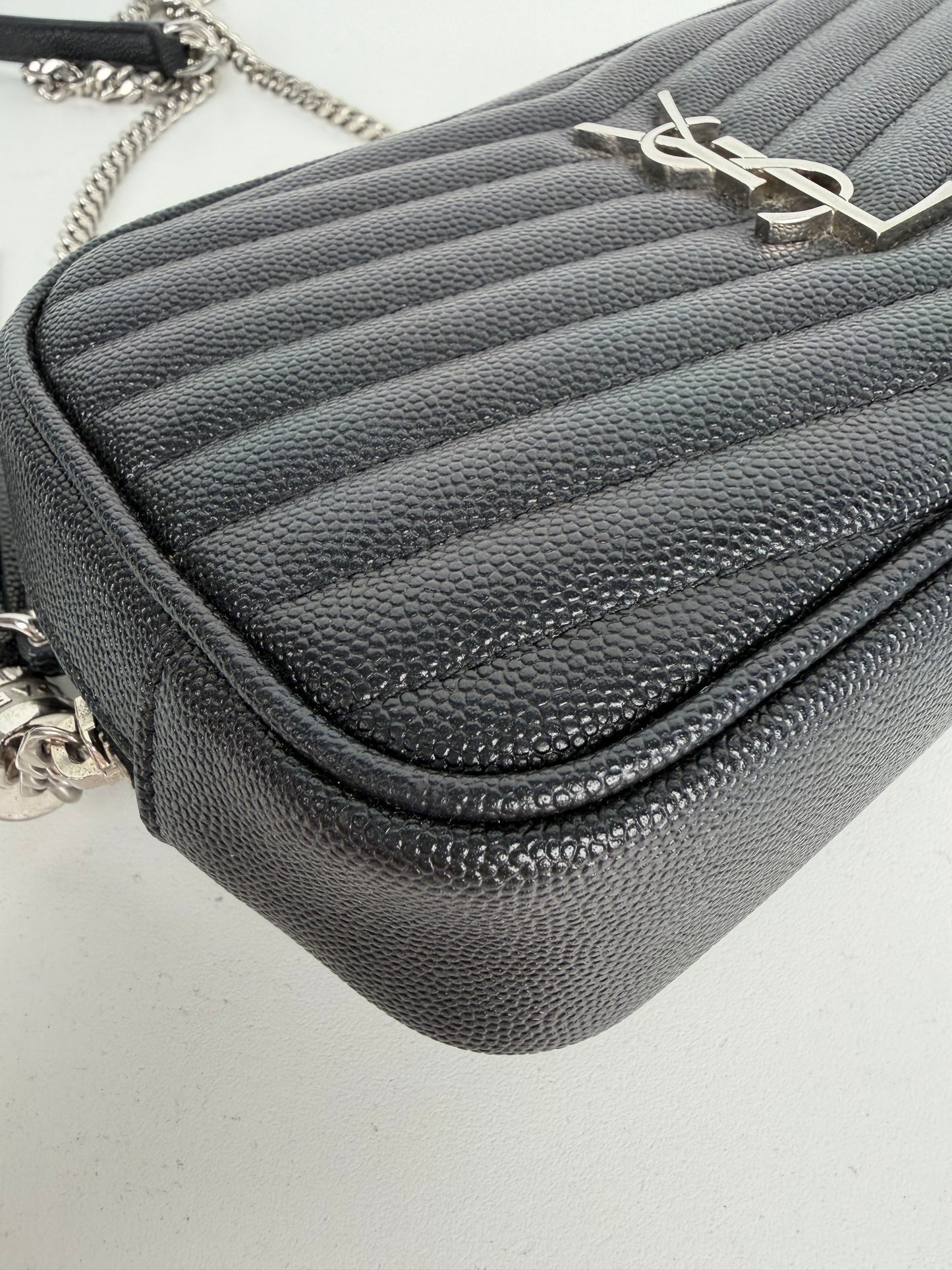 Saint Laurent Lou Camera Bag Mini in Black Quilted Grain De Poudre Leather YS-10