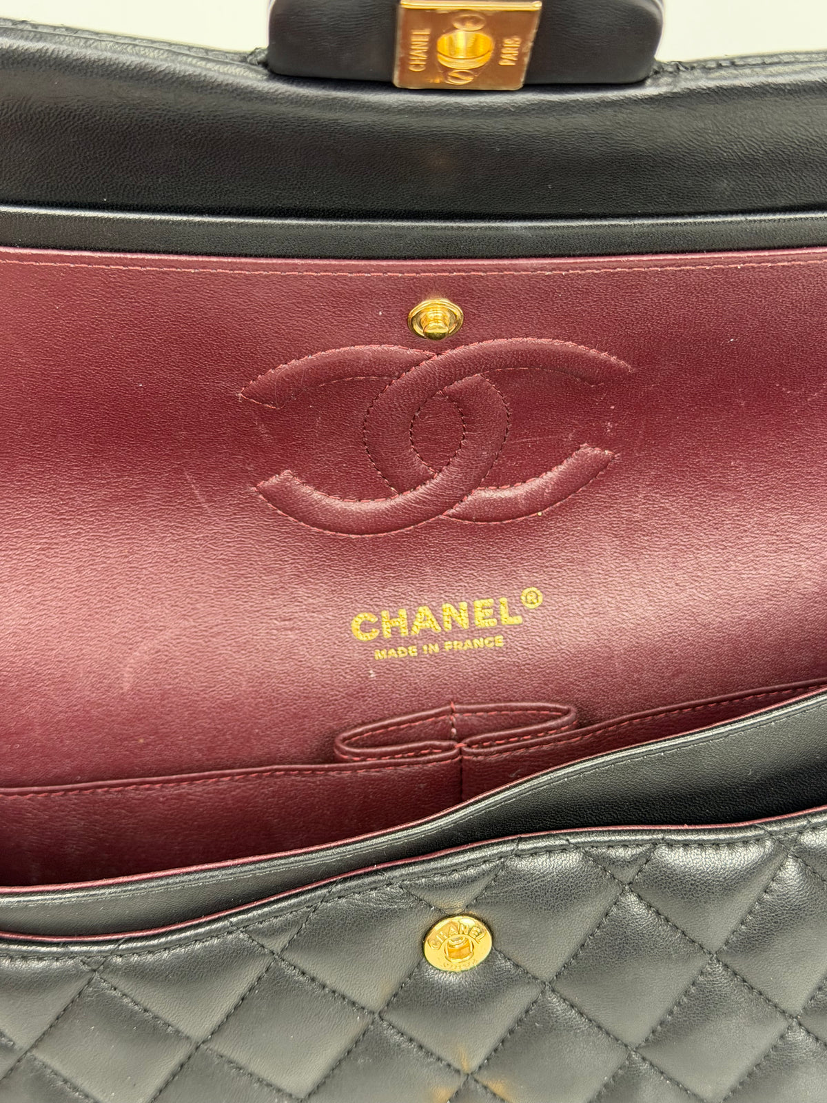 Chanel Classic Medium Double Flap Bag in Black Lambskin Gold Hardware 2019 YD2