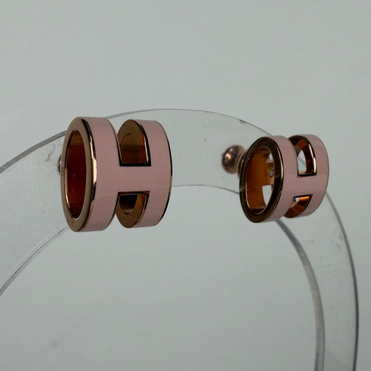 Hermes Mini Pop H Earrings in Rose Gold-Plated Pink Lacquer K3