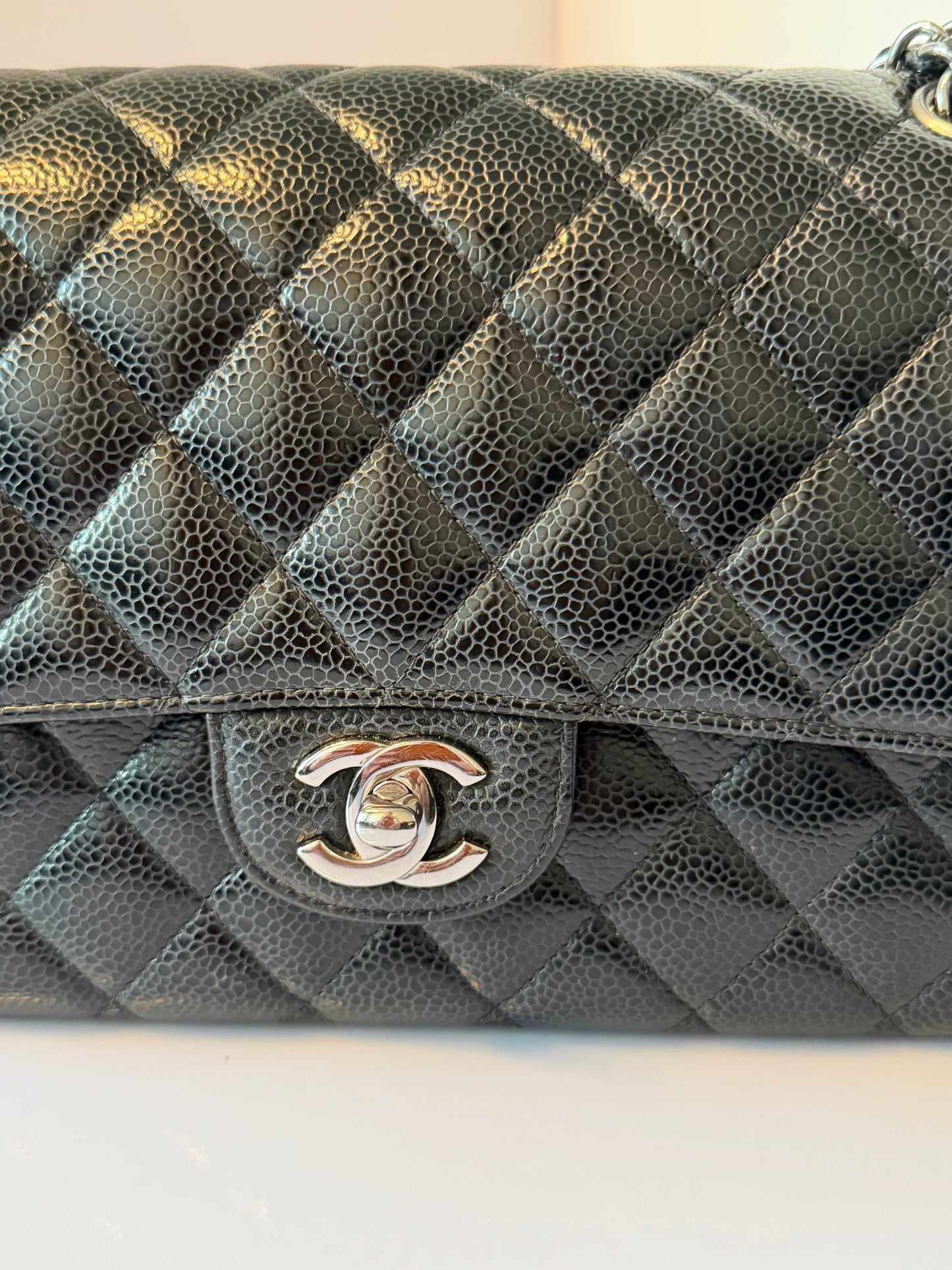 Chanel Timeless Classic Double Flap Medium Caviar Leather Bag Black