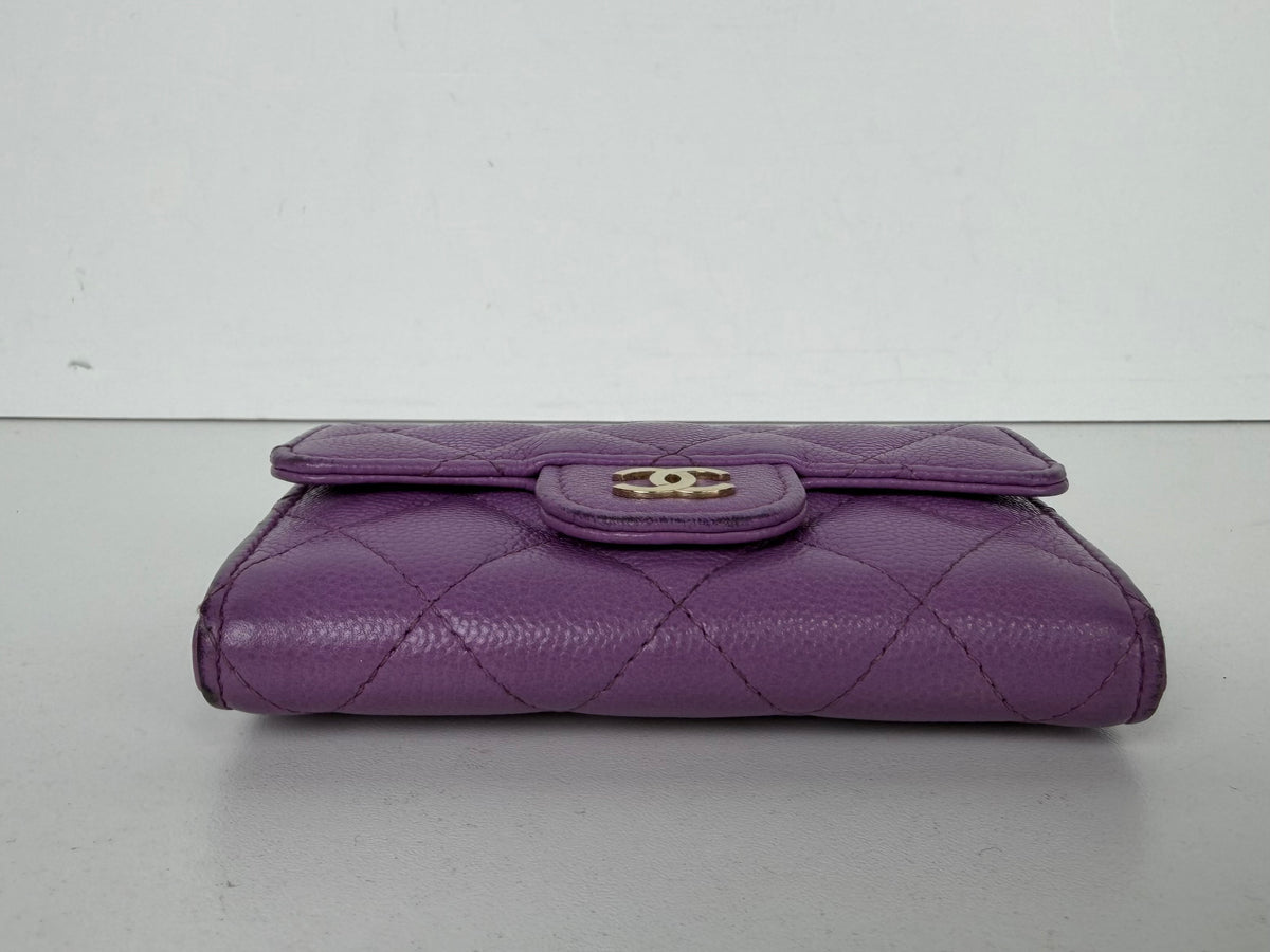 Chanel Quilted Caviar Flap Card Holder Wallet in Purple K-3