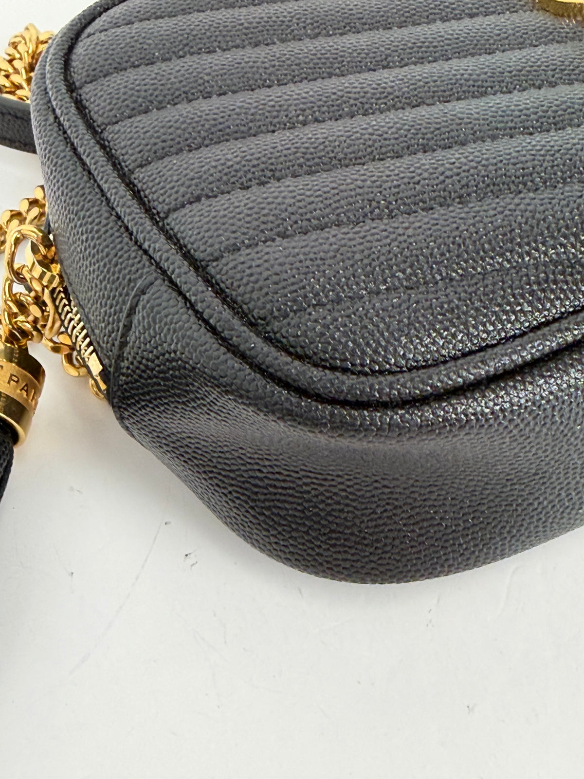 Saint Laurent Lou Camera Bag Mini in Black Grain De Poudre Leather YS-11