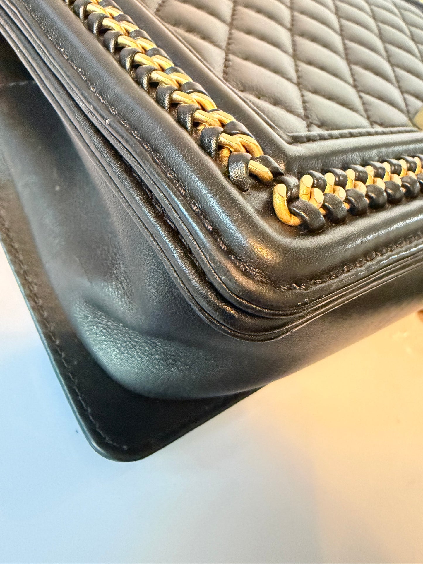 Chanel Quilted Medium Interwoven Chain Top Handle Boy Bag