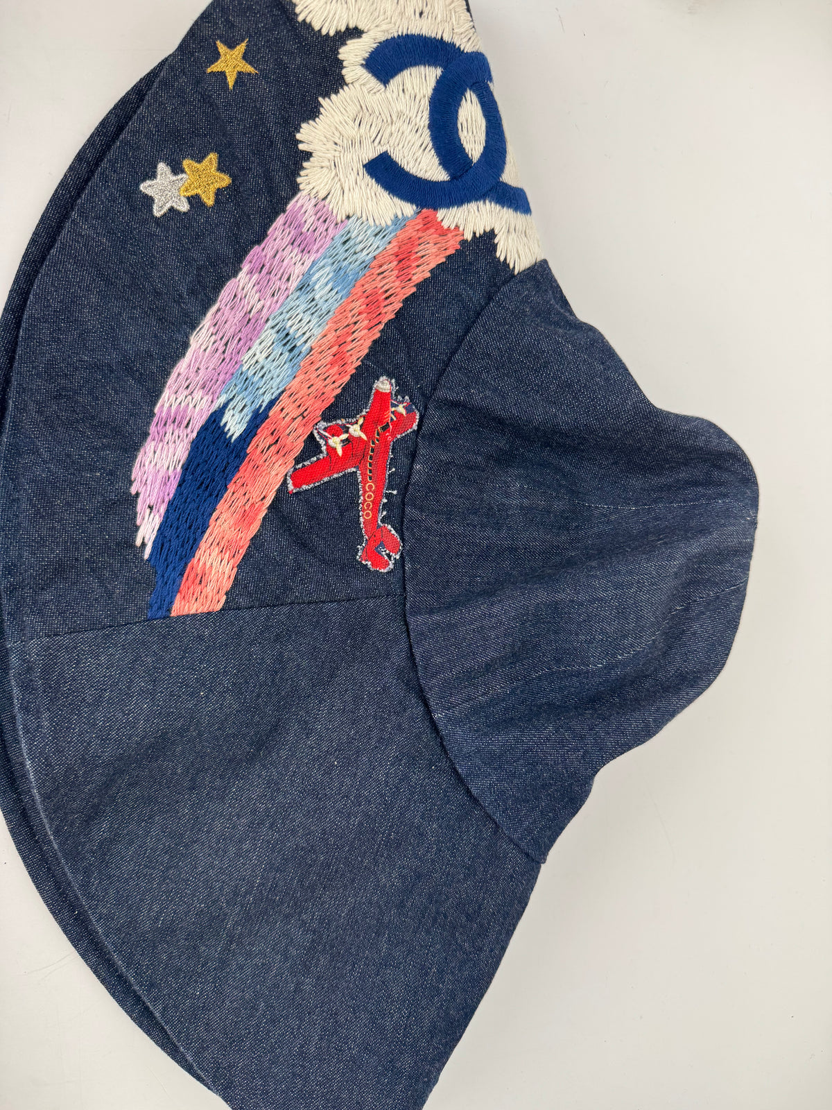 Chanel Nights Flight Hat in Embroidered Denim Size M Y