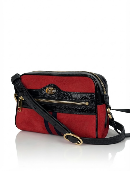 Gucci Ophidia Bag Mini in Red Suede & Black Patent Leather YS-01