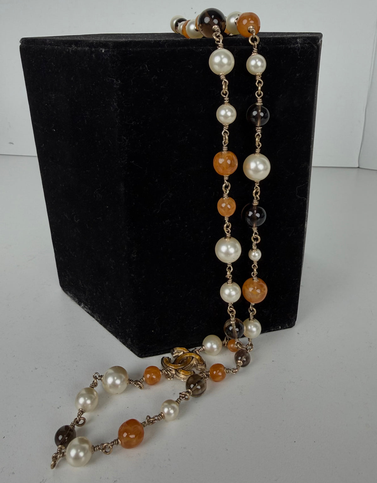 Chanel Long Beaded and Faux Pearl Station Necklace K-1