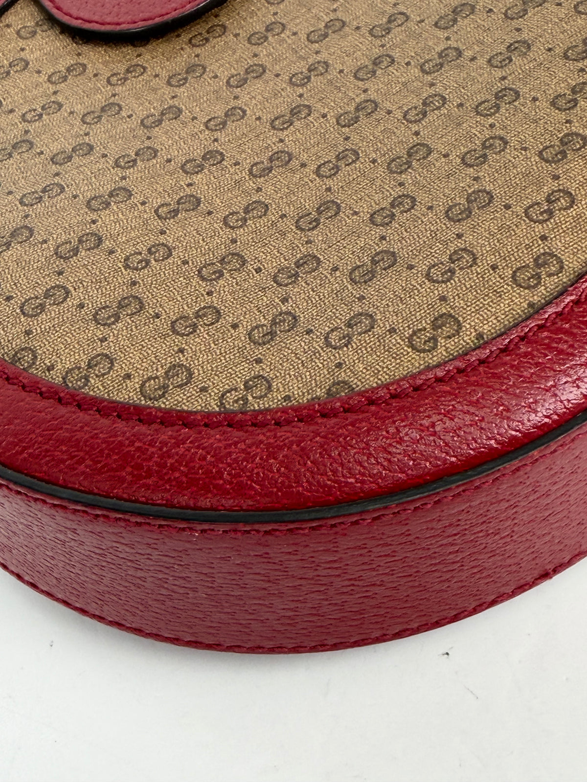 Gucci X Doraemon Mini Round Shoulder Bag in Brown Canvas & Red Leather YS23