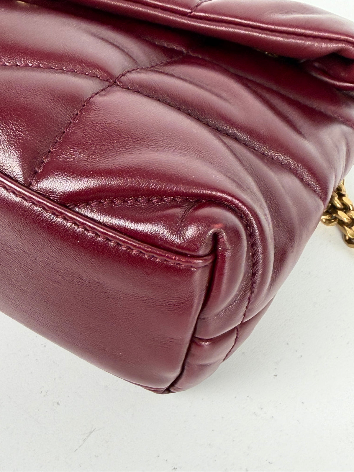 Saint Laurent Toy Puffer Shoulder Bag in Burgundy Lambskin Leather