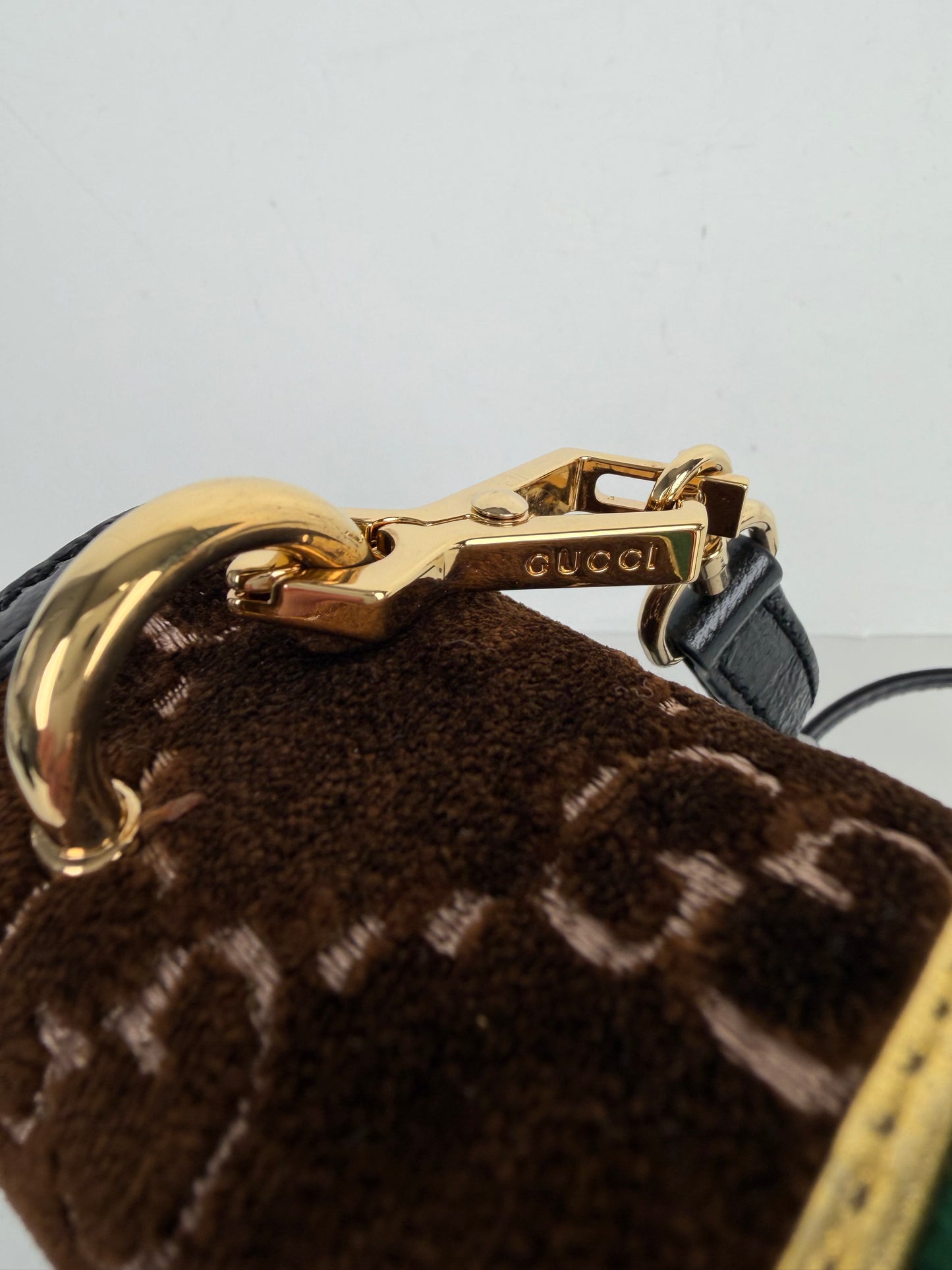Gucci Sylvie Small Crossbody Bag in Brown GG Velvet with Web S-07