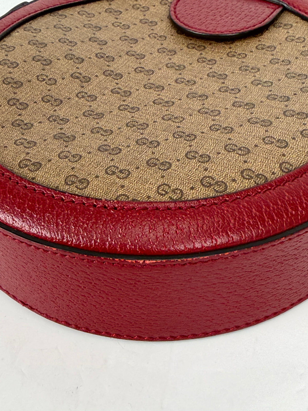 Gucci X Doraemon Mini Round Shoulder Bag in Brown Canvas & Red Leather YS23