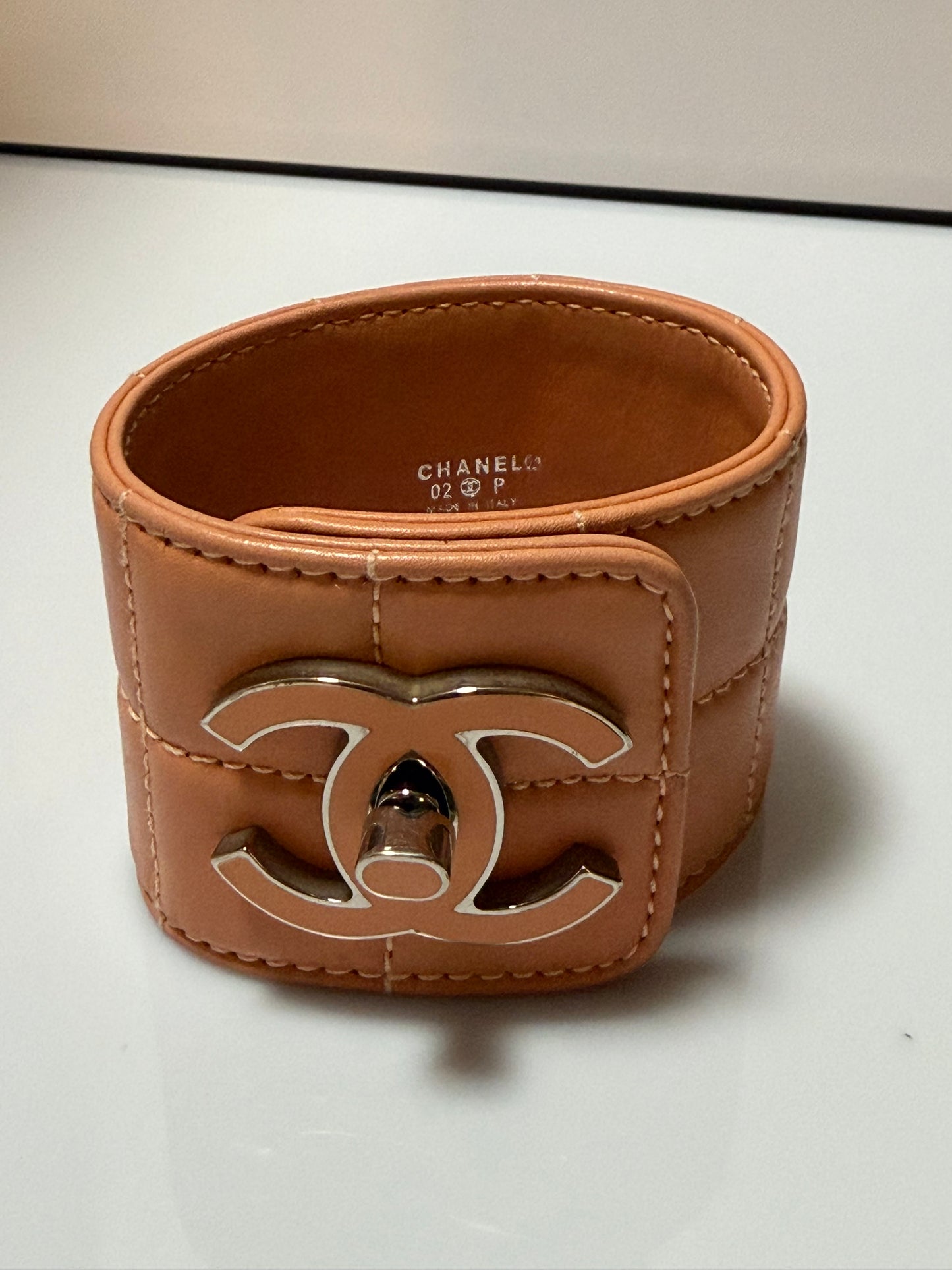Chanel Leather Pink CC Wrap Bracelet