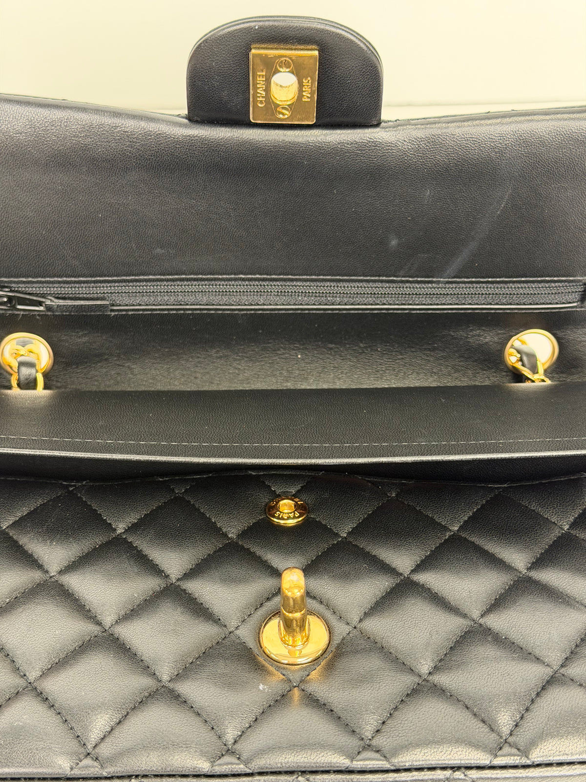 Chanel Classic Medium Double Flap Bag in Black Lambskin Gold Hardware 2019 YD2