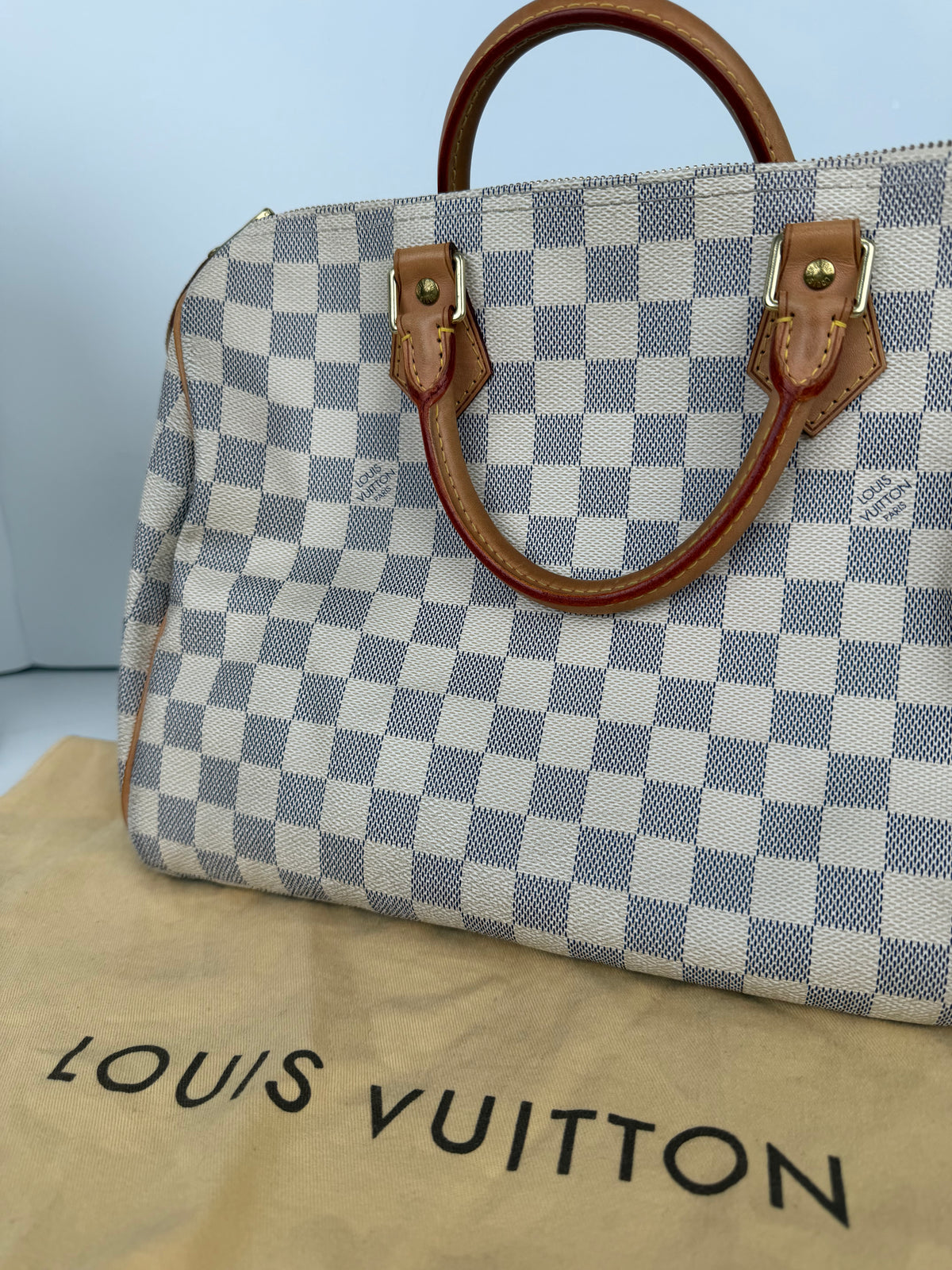 Louis Vuitton Speedy 30 Top Handle Bag in Damier Azur Coated Canvas 2010 YS27