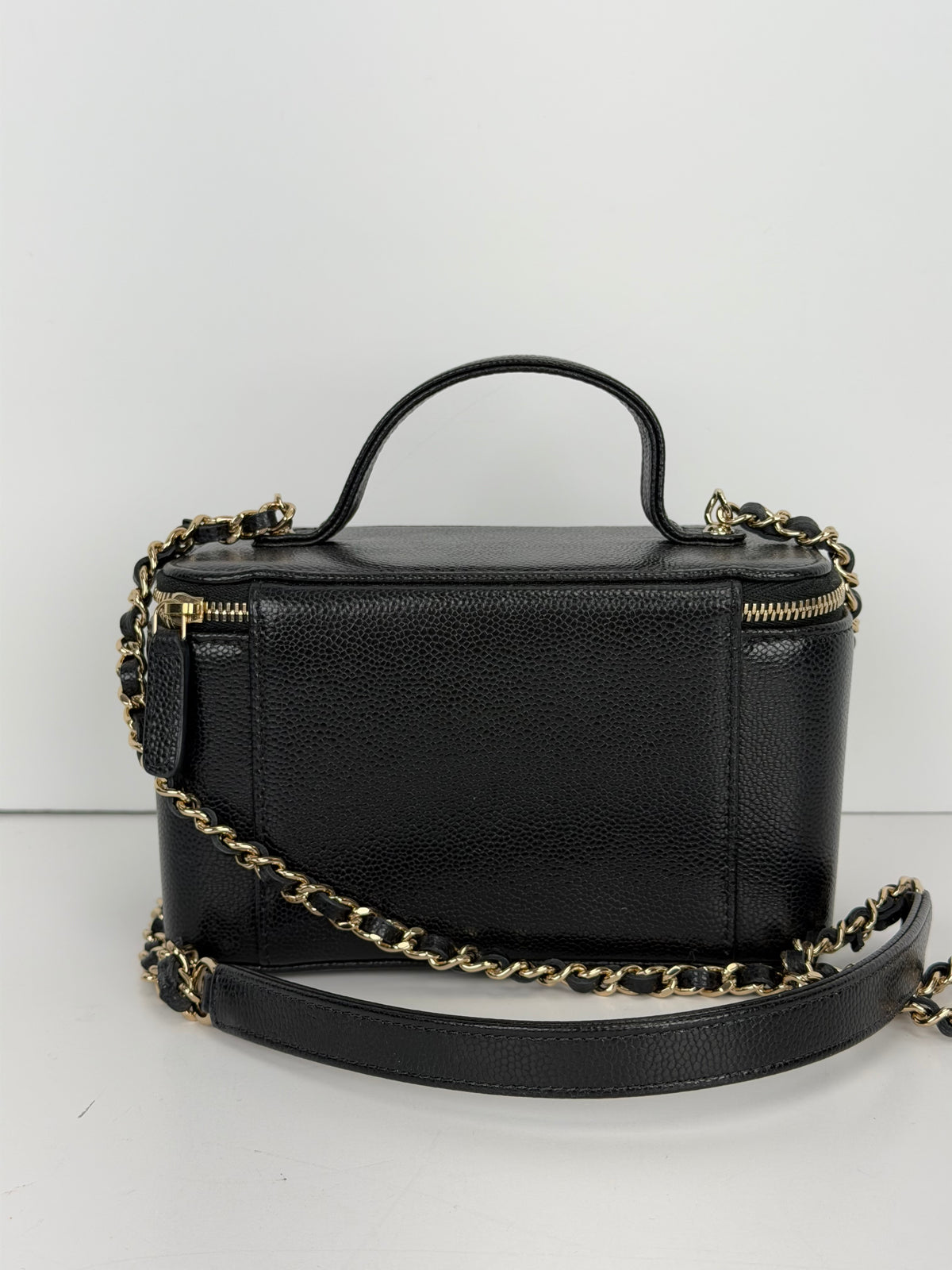 Chanel Pocket Vanity Case Top Handle Bag in Black Quilted Caviar Leather NFC YC-4