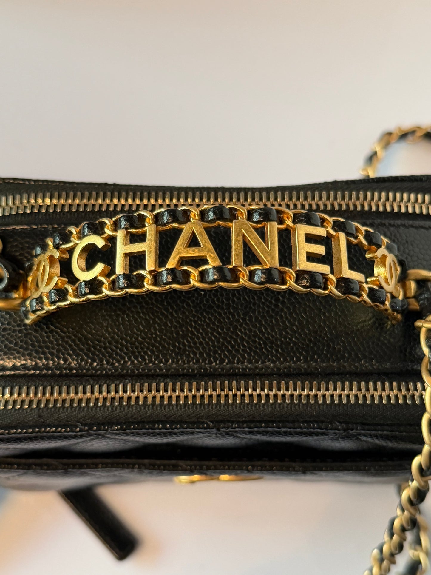 Chanel Pick Me Up Logo Handle Vanity Case Quilted Caviar Small