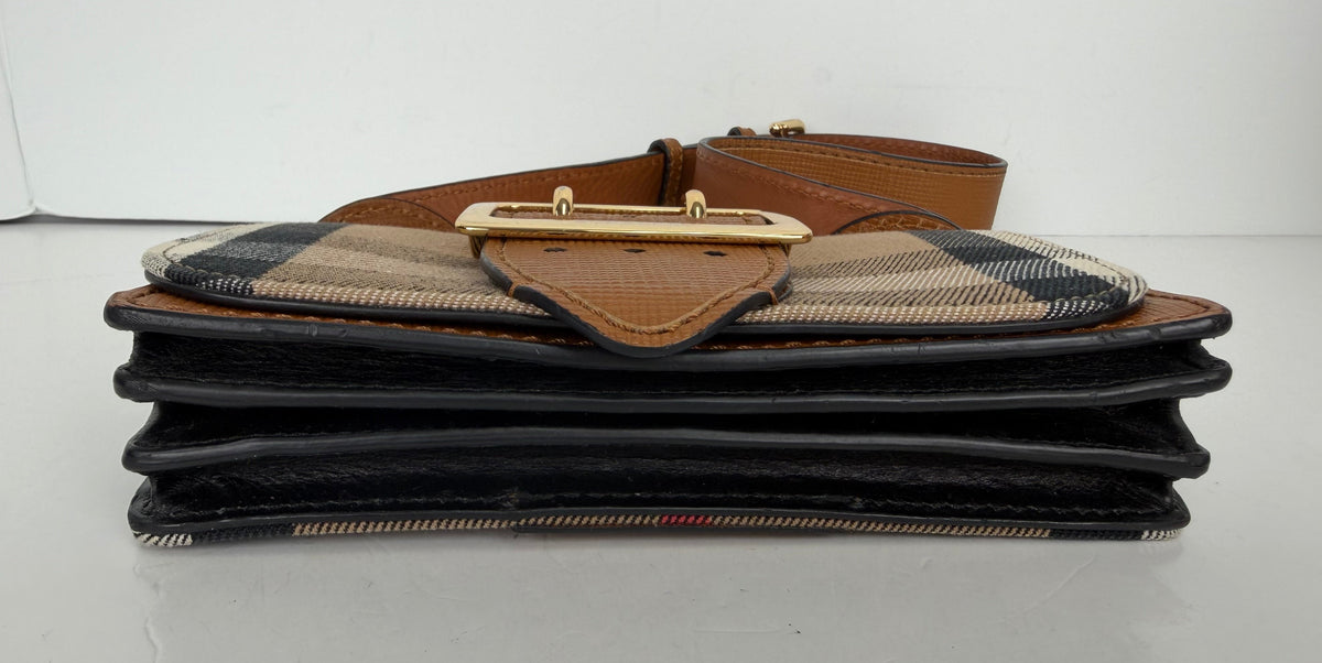 Burberry Madison Buckle Small Bag in House Check Canvas & Bridle Calfskin Leather YS12