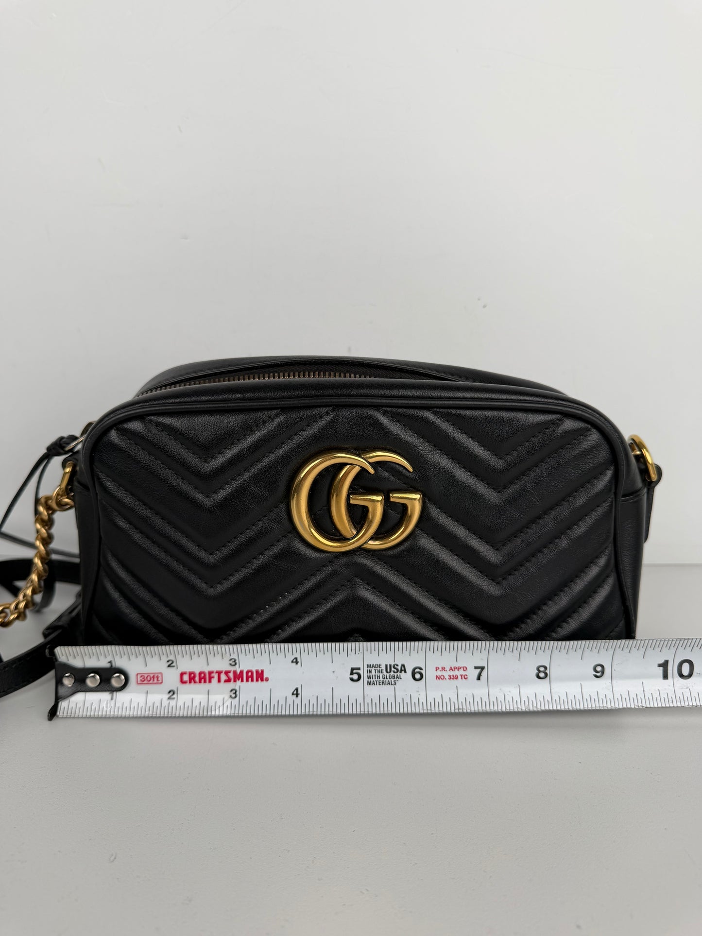Gucci GG Marmont Small Camera Bag in Black Quilted Leather S