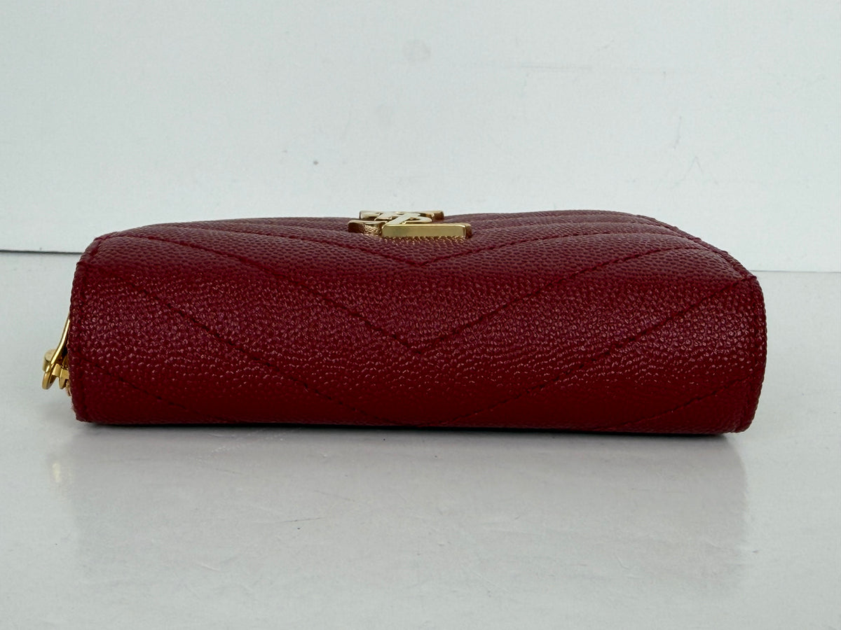 Saint Laurent Cassandre Wallet in Burgundy Grain De Poudre Leather YK4