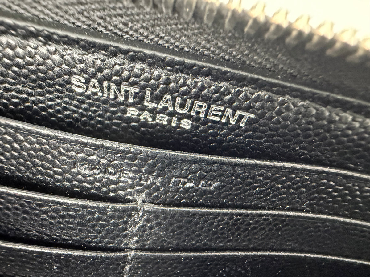 Saint Laurent Cassandre Matelasse Zip Around Wallet in Grain de Poudre Leather YK1