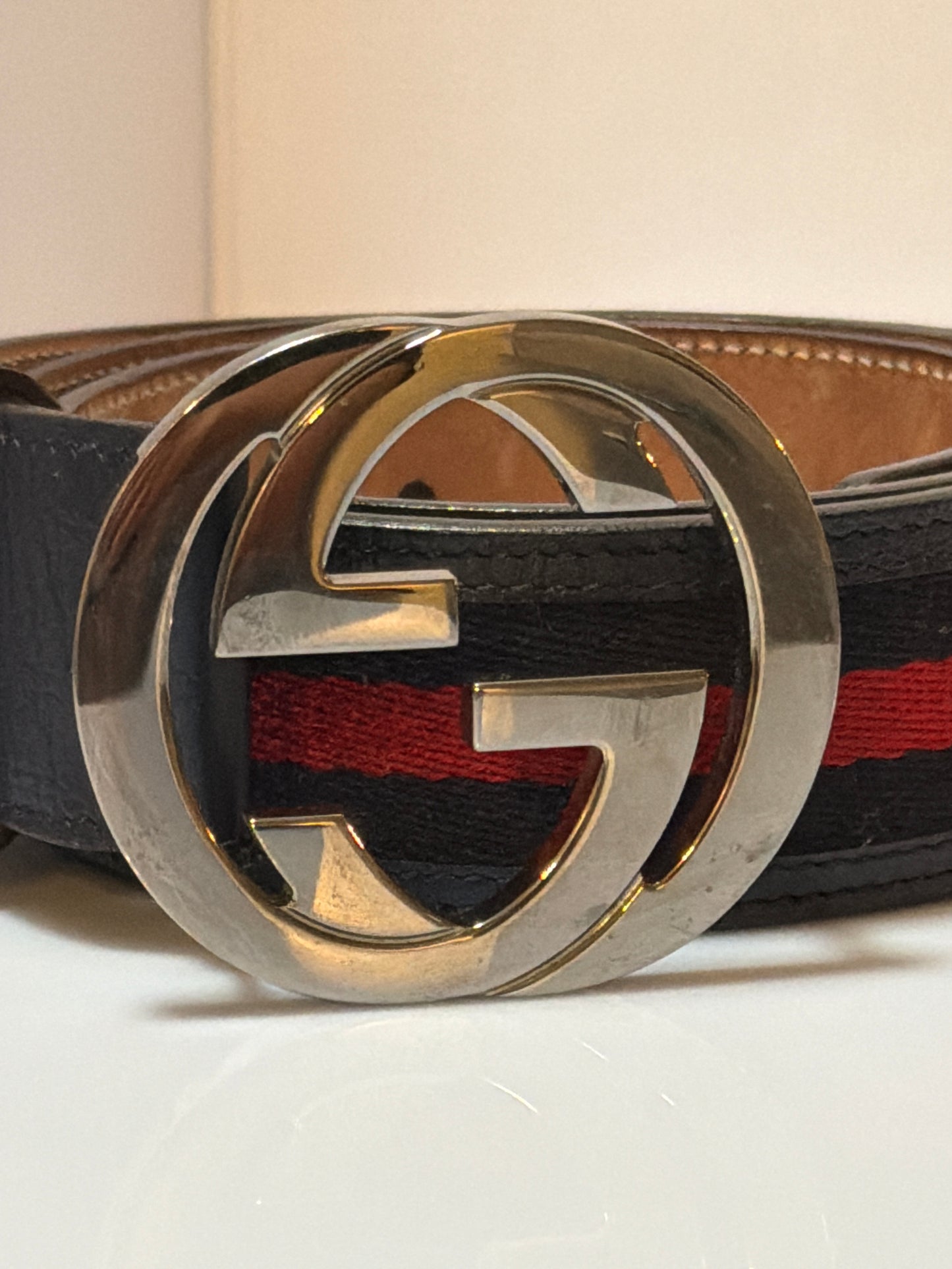 Gucci Interlocking G Logo Leather Belt Blue 90/36 114984-525040