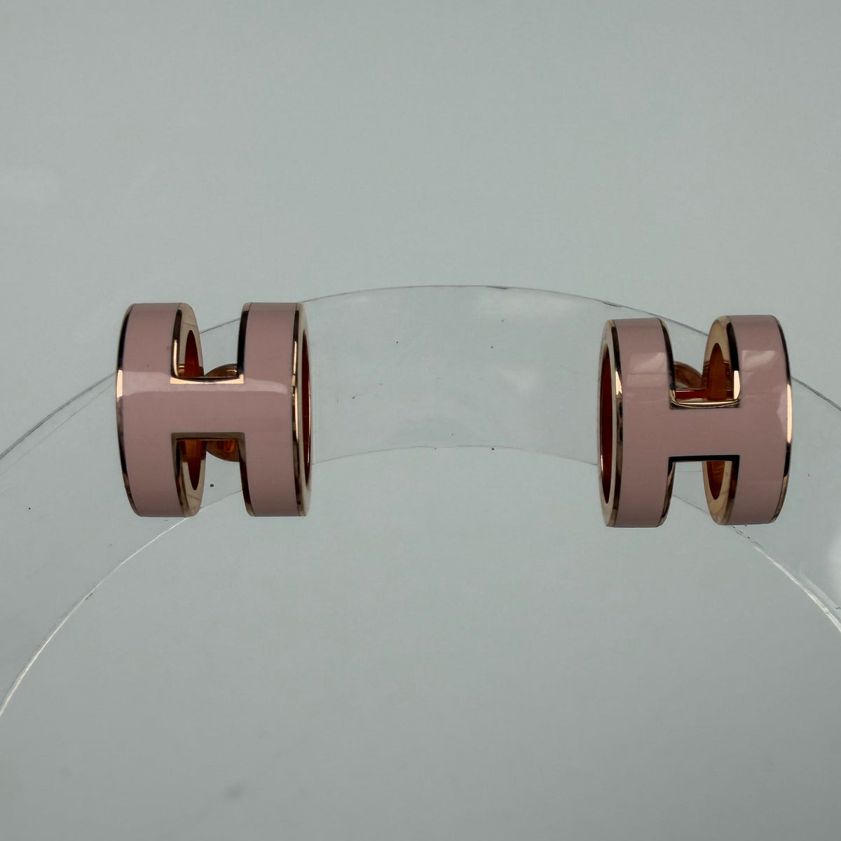 Hermes Mini Pop H Earrings in Rose Gold-Plated Pink Lacquer K3