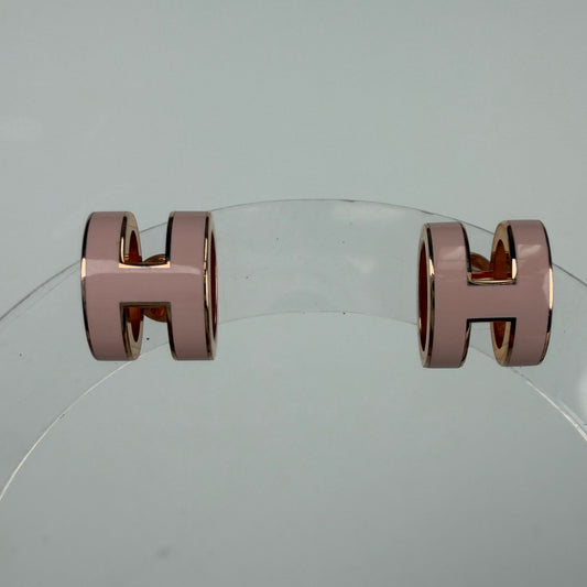 Hermes Mini Pop H Earrings in Rose Gold-Plated Pink Lacquer K3