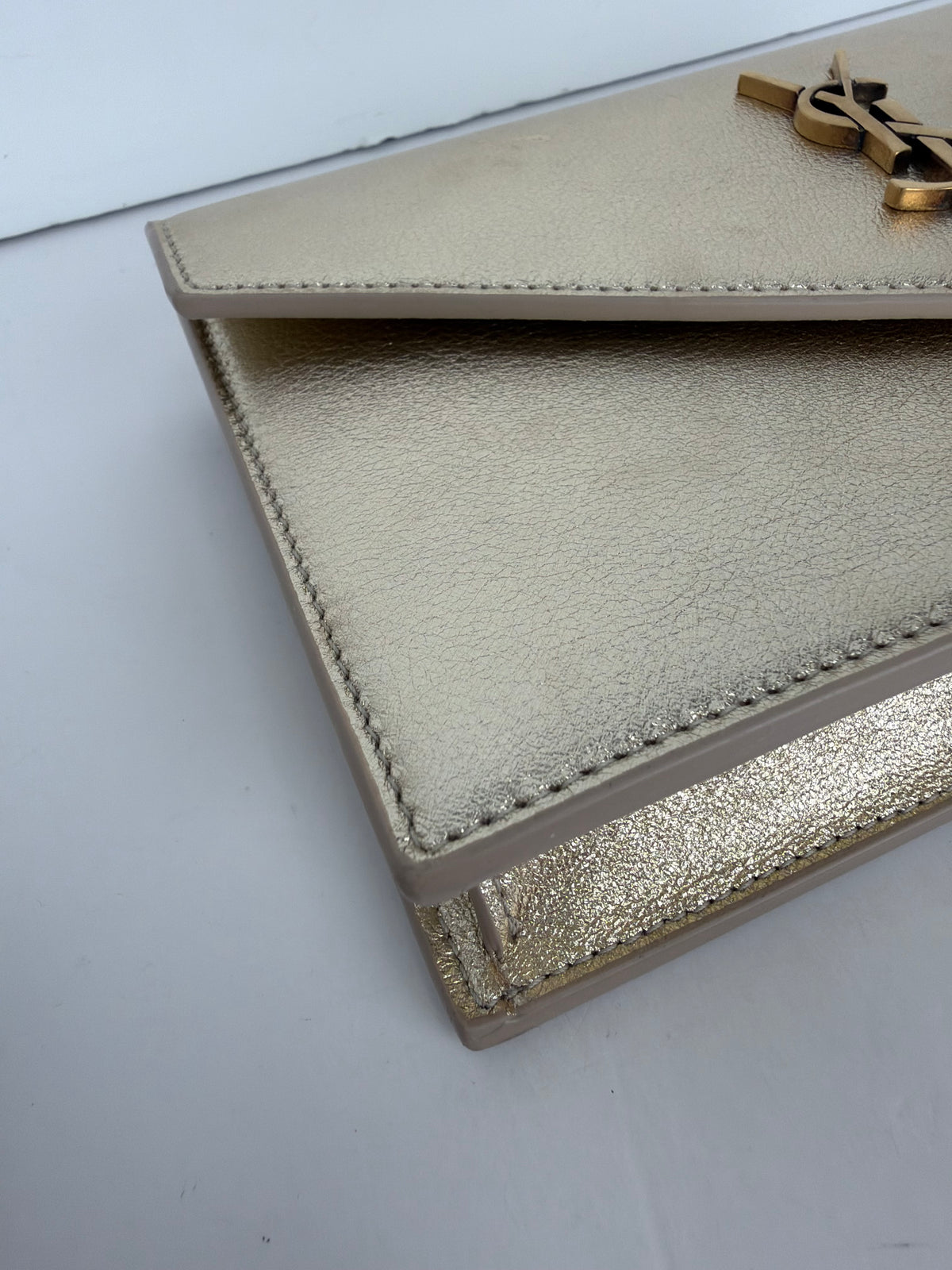 Saint Laurent Envelope Chain Wallet Azalea in Metallic Calfskin YS15