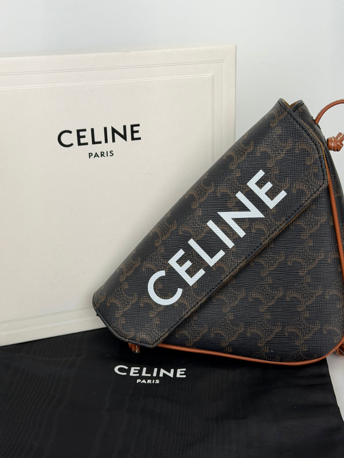 Celine Triangle Crossbody Bag in Brown Triomphe Coated Canvas YE-6