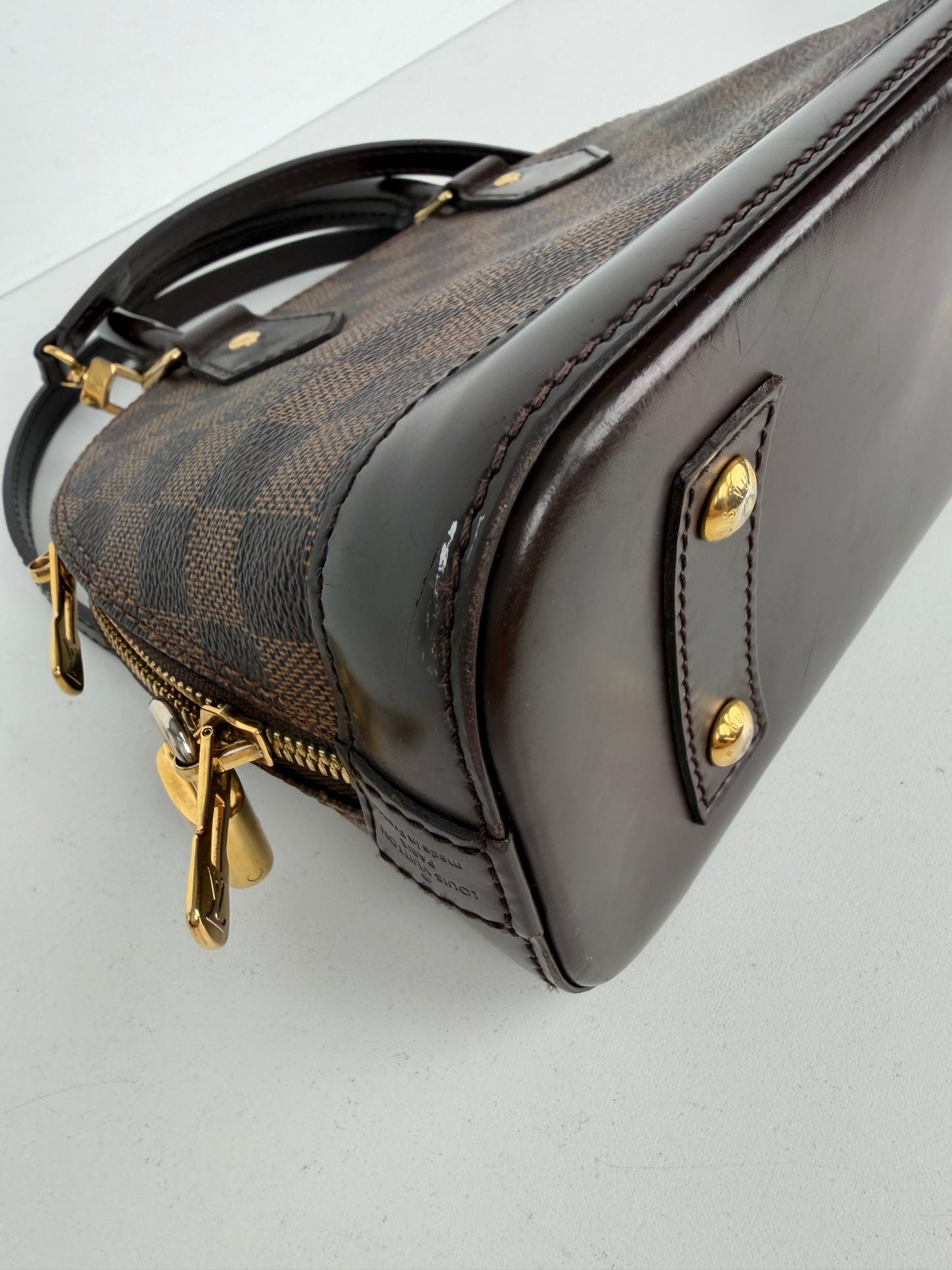 Louis Vuitton Alma BB Handbag in Damier Ebene Coated Canvas with Brown Leather Trim 2017 YS12