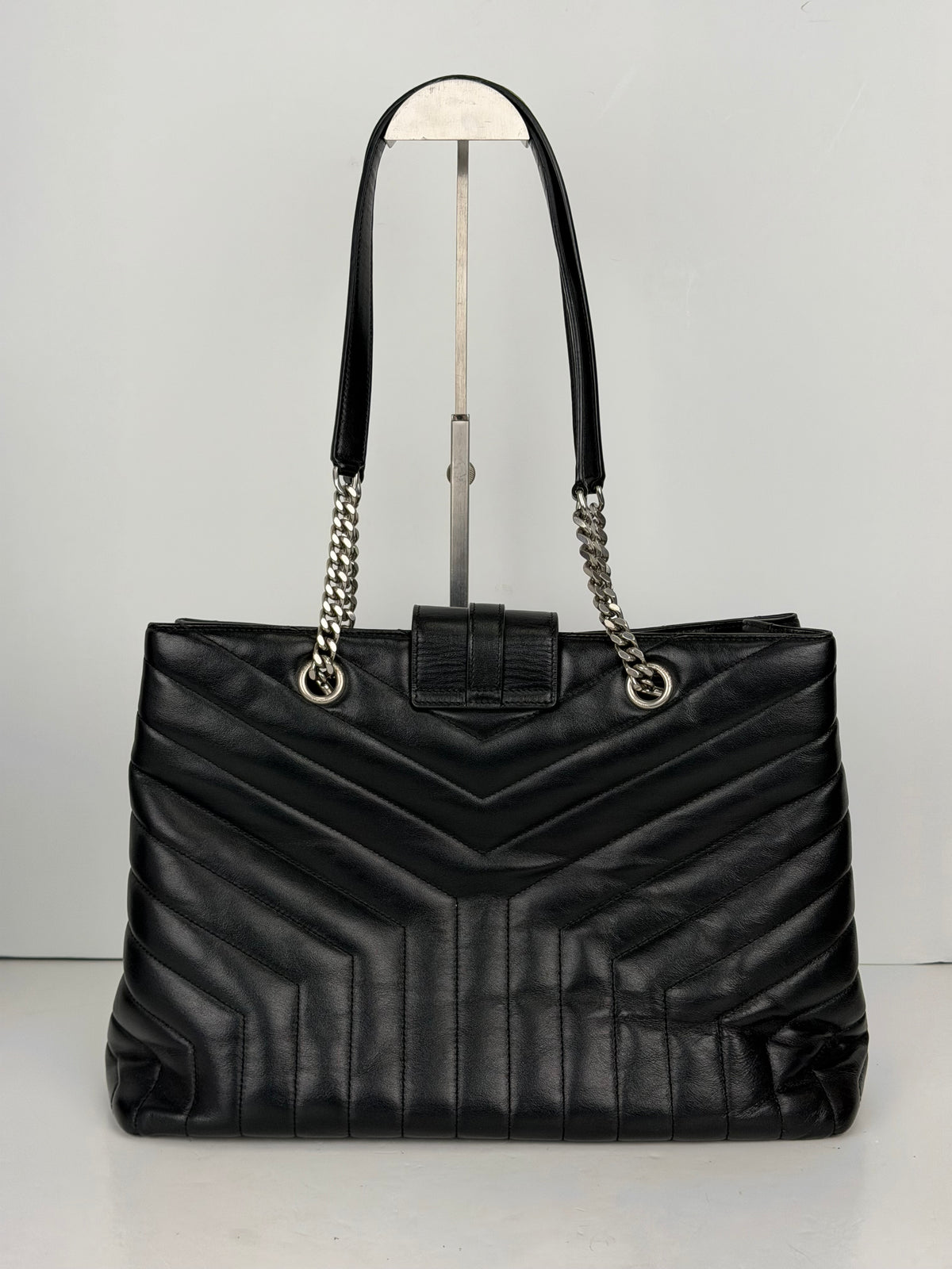 Saint Laurent Monogram Large Loulou Shopper Bag in Black Calfskin Leather YS23