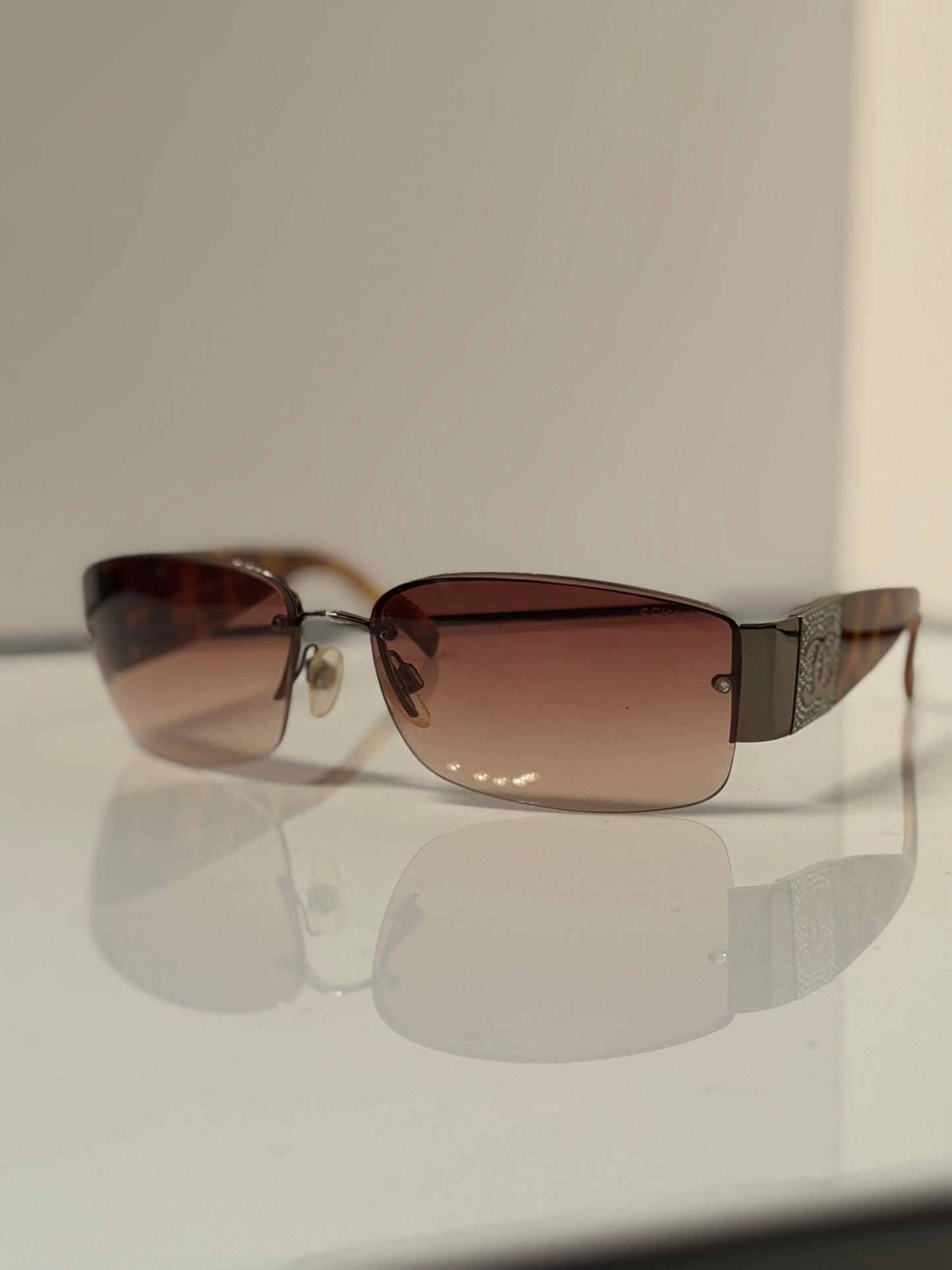 Chanel Interlocking CC Logo Tortoise Shield Sunglasses
