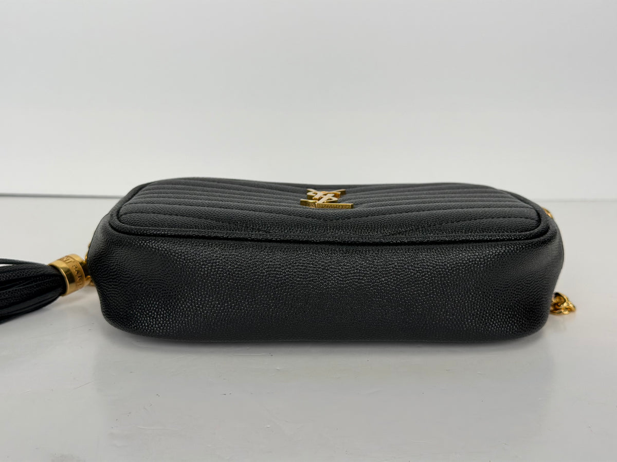 Saint Laurent Lou Camera Bag Mini in Black Grain De Poudre Leather YS-11