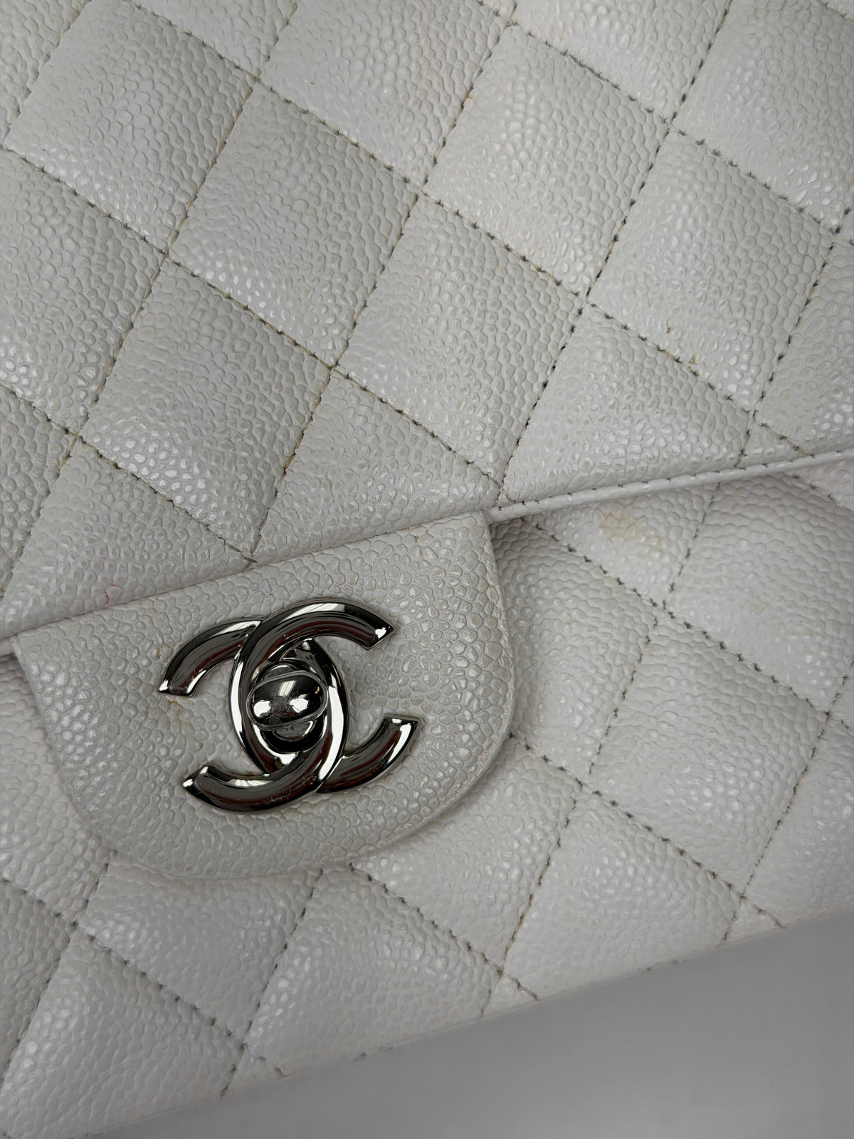 Chanel Caviar Quilted Medium Double Flap Bag in White 2020 D-6