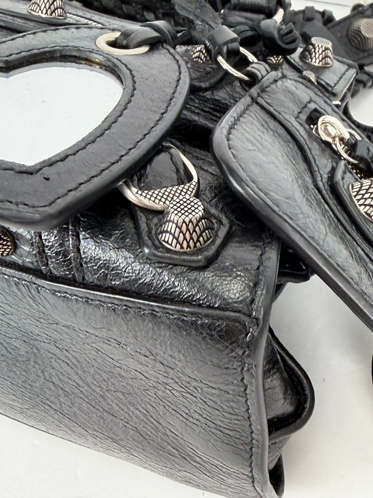 Balenciaga Neo Cagole Handbag XS in Black Crinkled Leather YS11