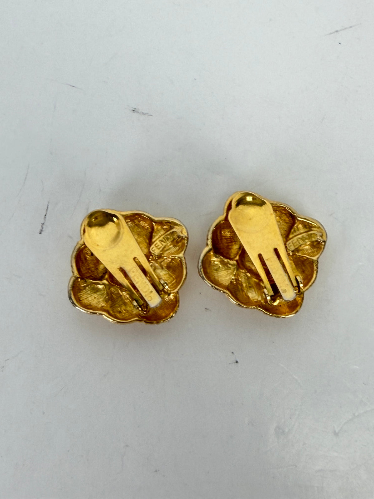 Fendi Basket-Weave Clip On Earrings in Gold-Tone Metal YK3