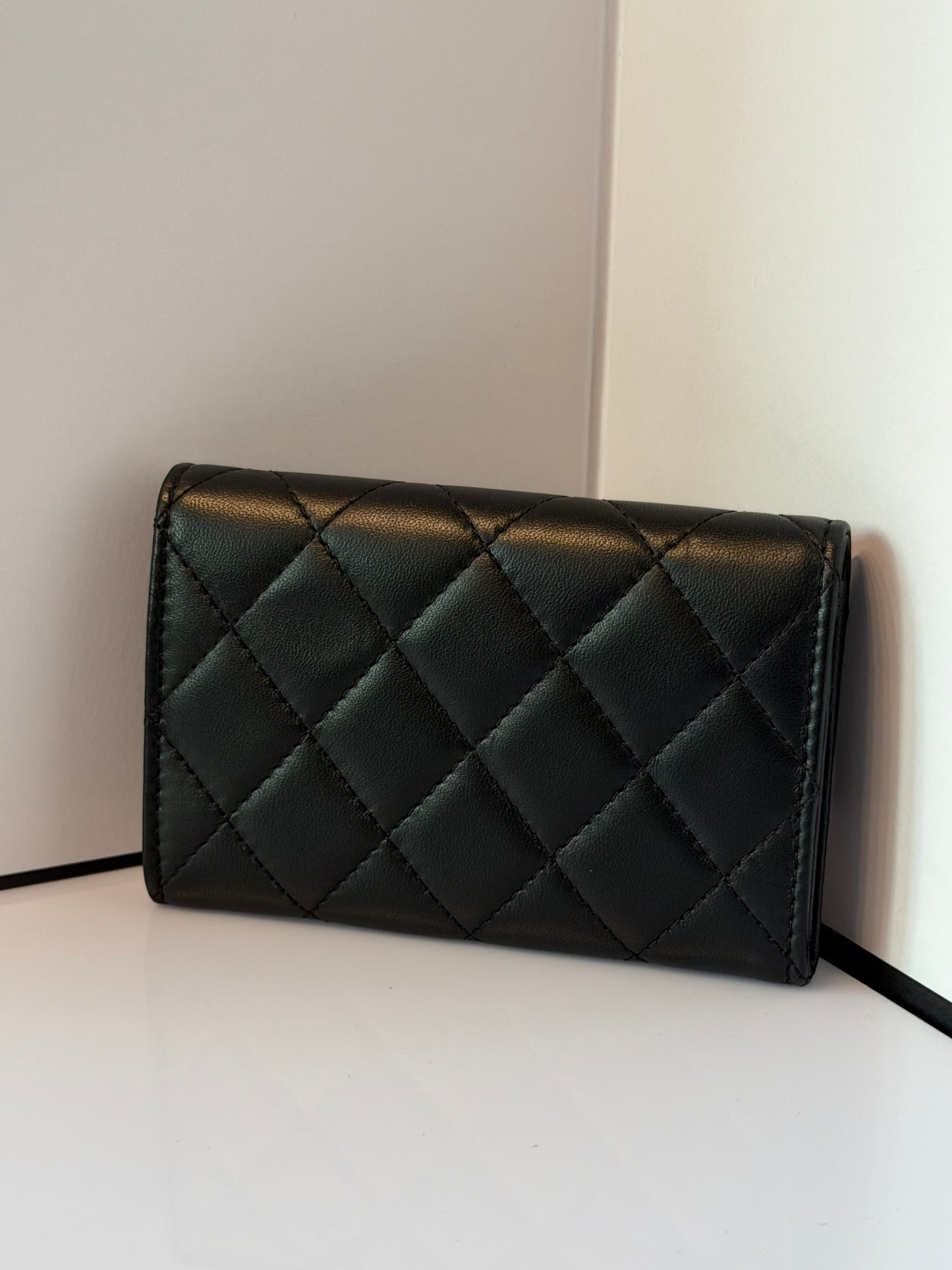 Chanel Classic Quilted Lambskin Flap Card Holder Wallet Black K3