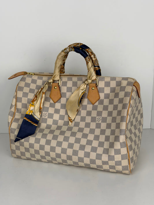 Louis Vuitton Speedy Bandouliere Bag 35 in Damier Azur Coated Canvas 2014 YS