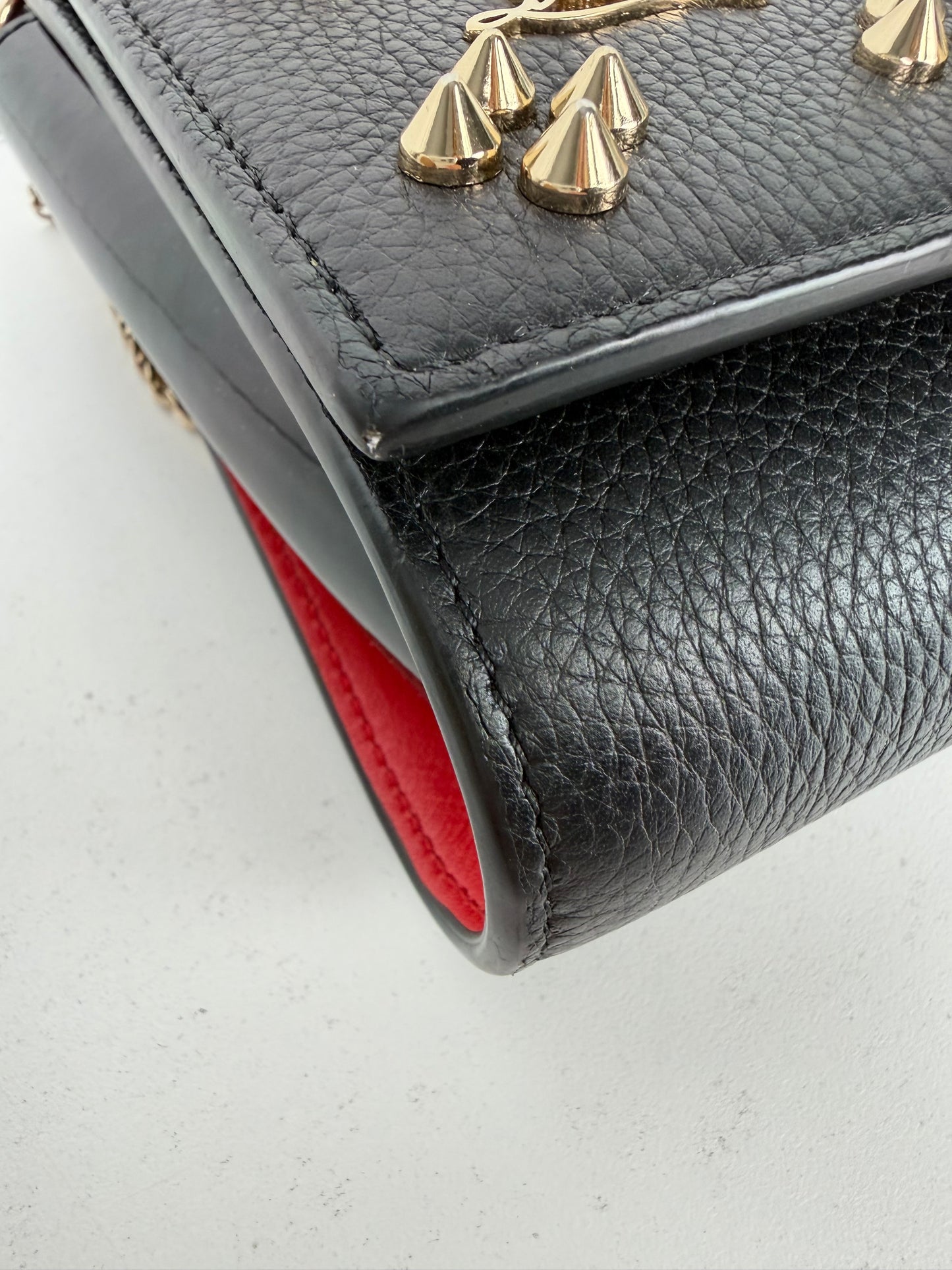 Christian Louboutin Paloma Clutch Bag in Black Leather with Spike Accents YS