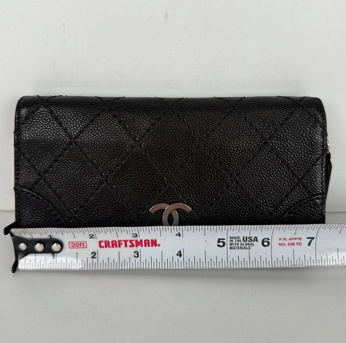Chanel Quilted Caviar Leather Long Wallet in Black CC Logo 2006 K3
