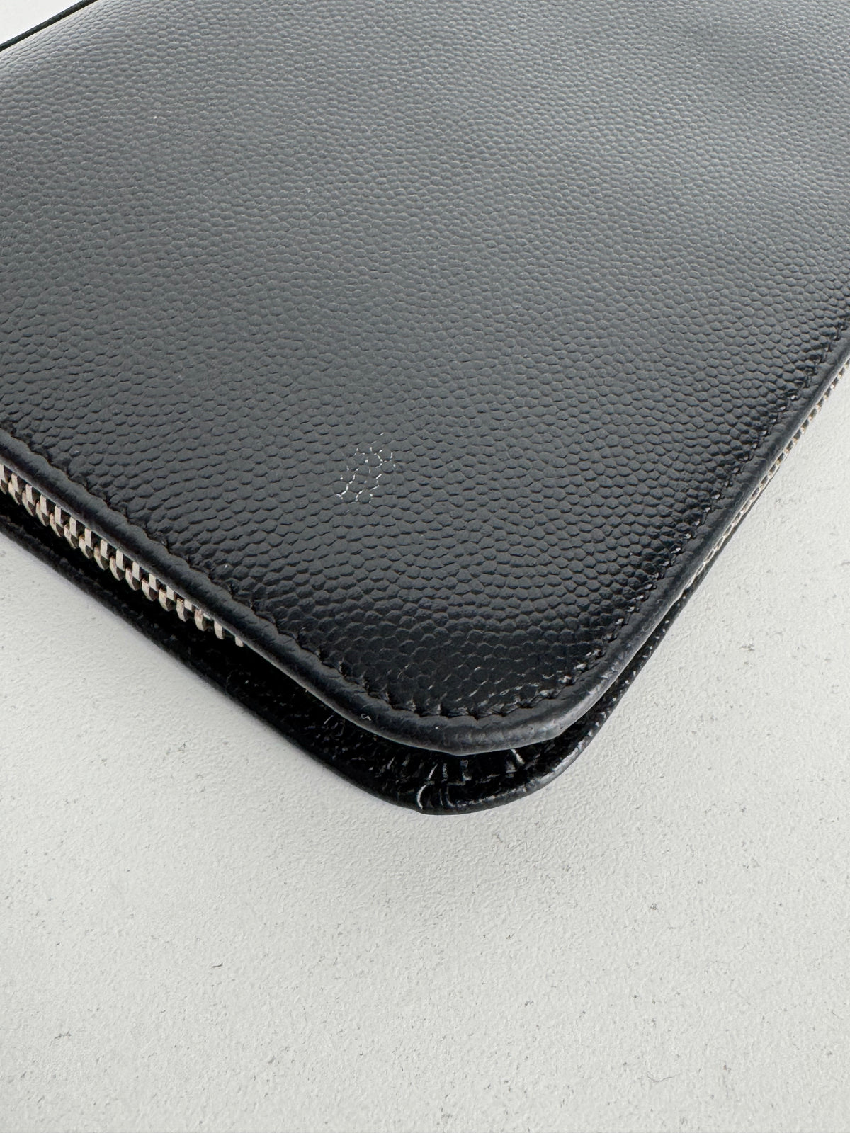 Saint Laurent Zip Around Wallet in Black Grain de Poudre Embossed Leather K3