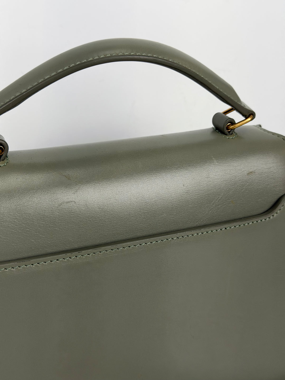 Saint Laurent Cassandra Mini Top Handle Bag in Sage Green Leather YS04