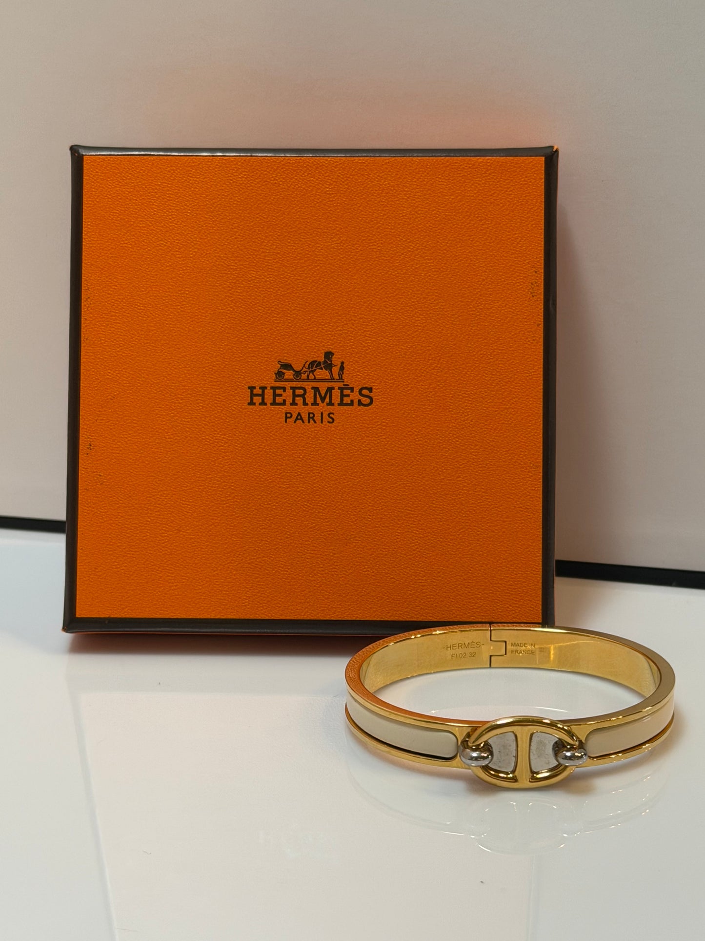 Hermes Mini Clic Chaine d'Ancre Enamel Bracelet - White & Gold