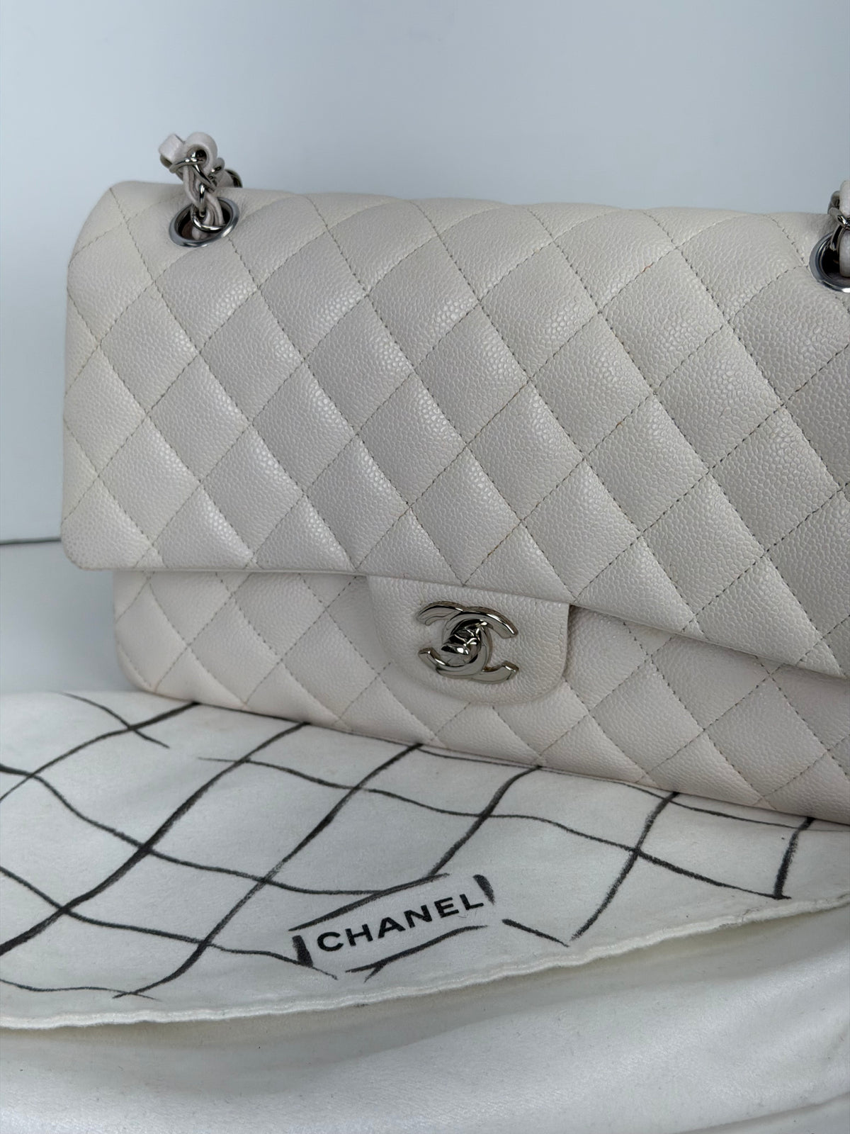 Chanel Caviar Quilted Medium Double Flap Bag in White 2020 D-6