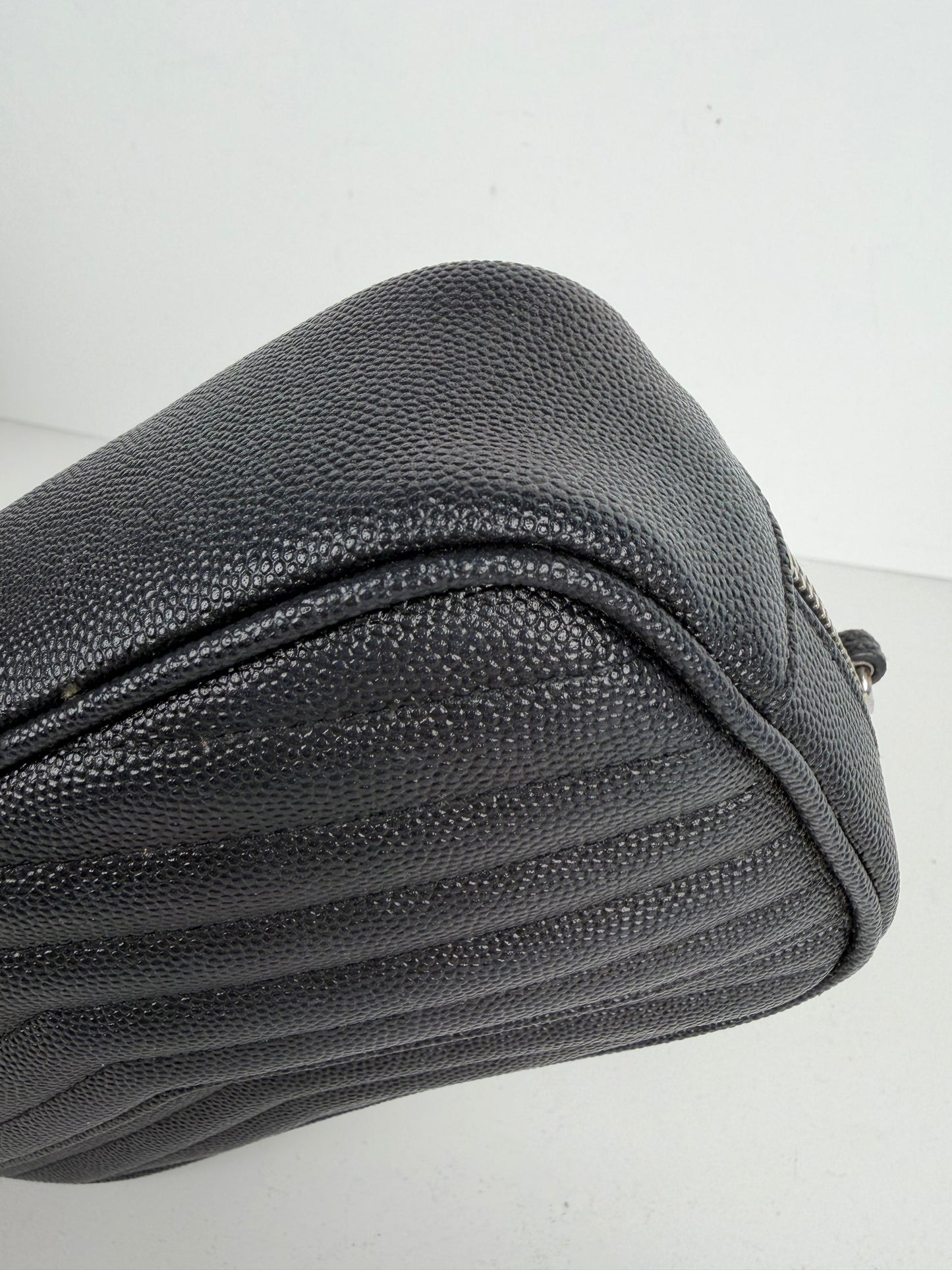 Saint Laurent Lou Camera Bag Mini in Black Quilted Grain De Poudre Leather YS-10