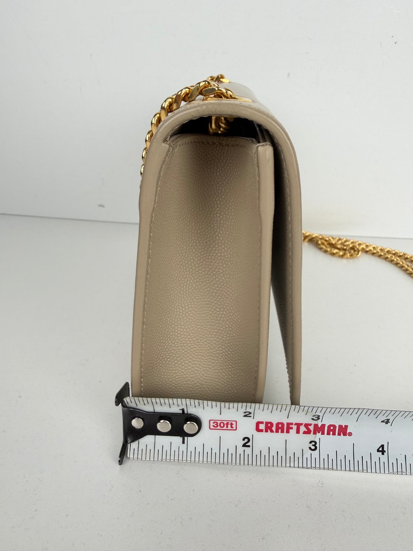 Saint Laurent Kate Chain Bag Small in Beige Grain de Poudre Embossed Leather YS