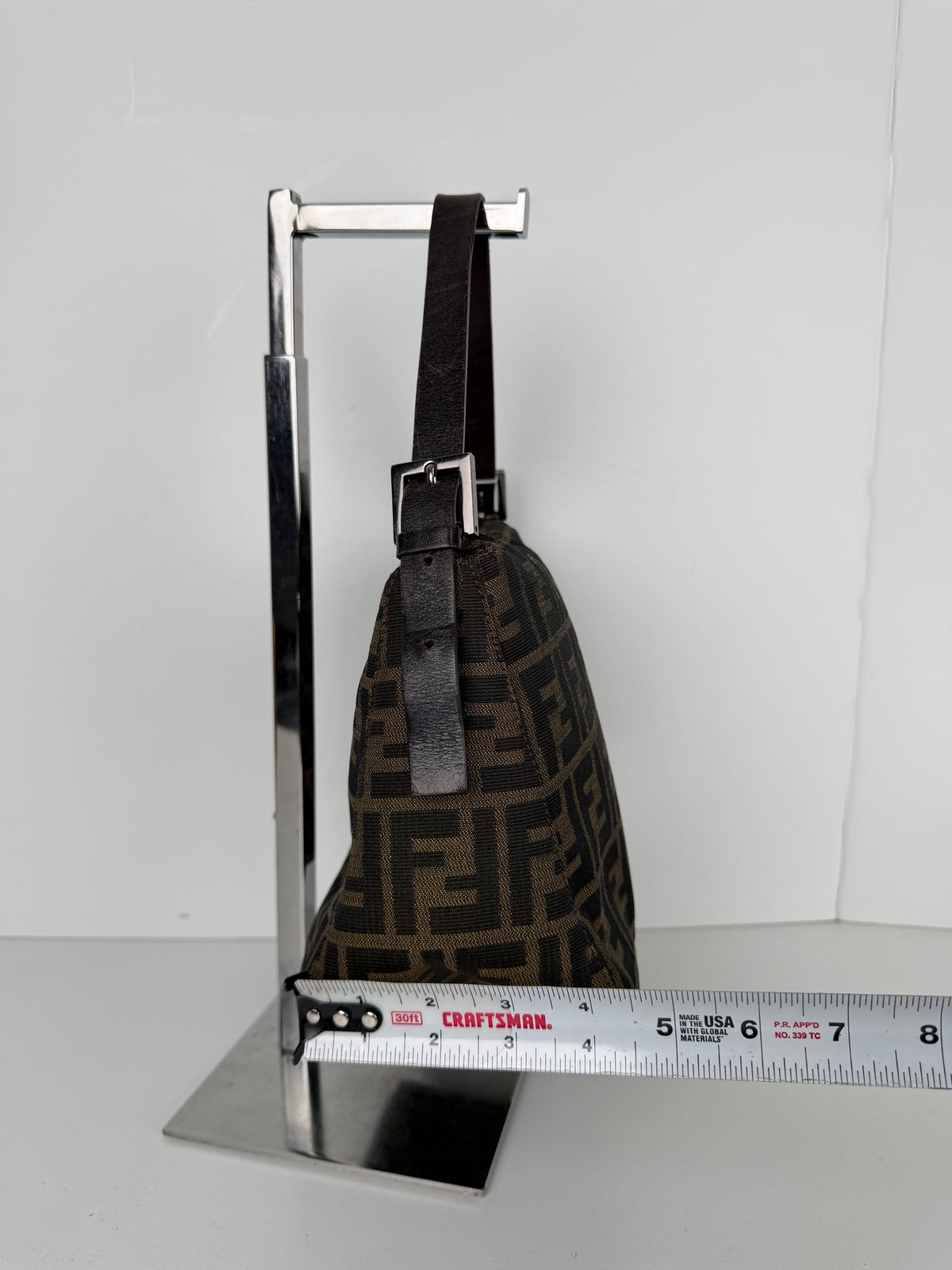 Fendi Zucca FF Double Flap Baguette Shoulder Bag in Brown Canvas