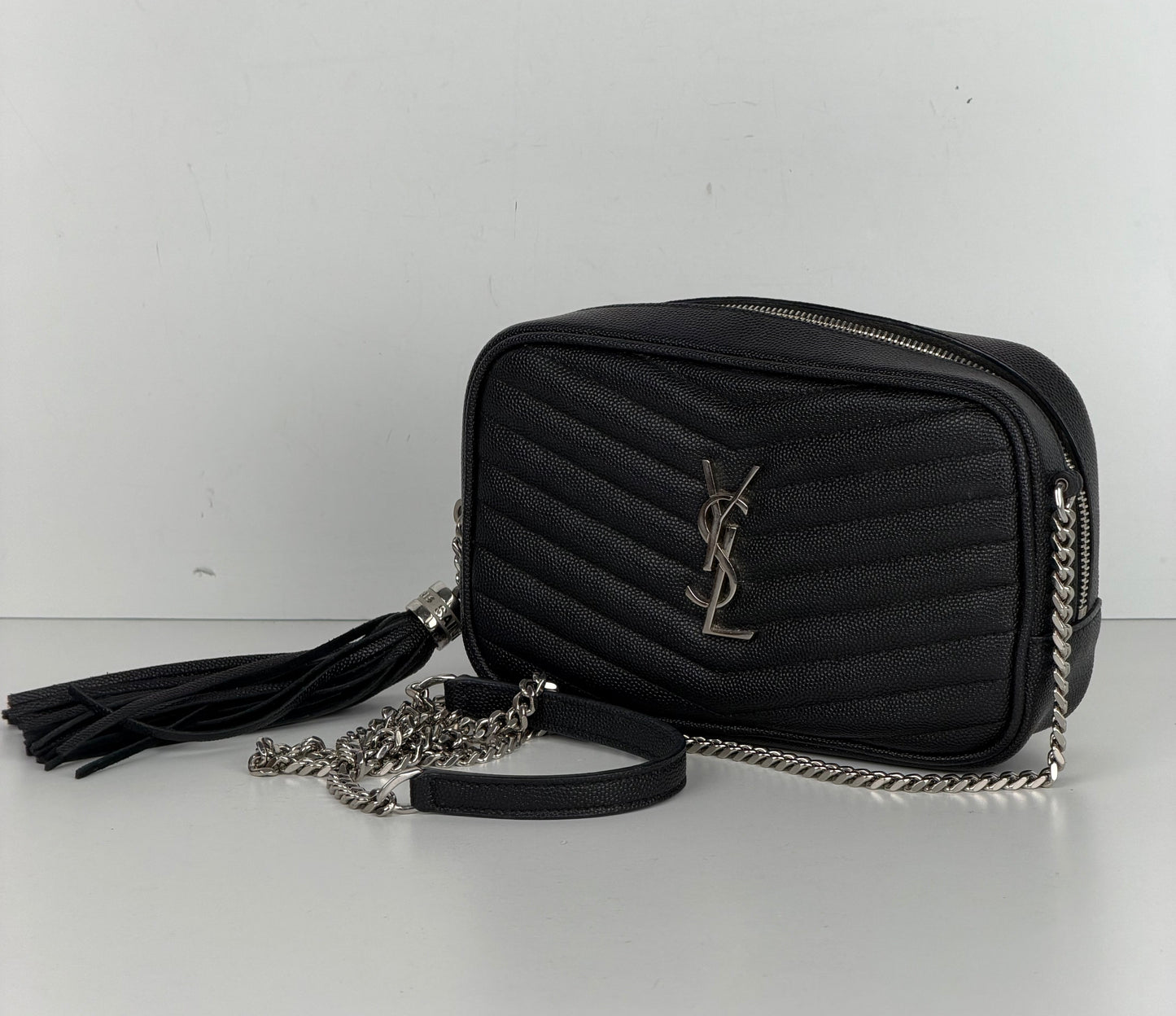 Saint Laurent Lou Camera Bag Mini in Black Quilted Grain De Poudre Leather YS-10