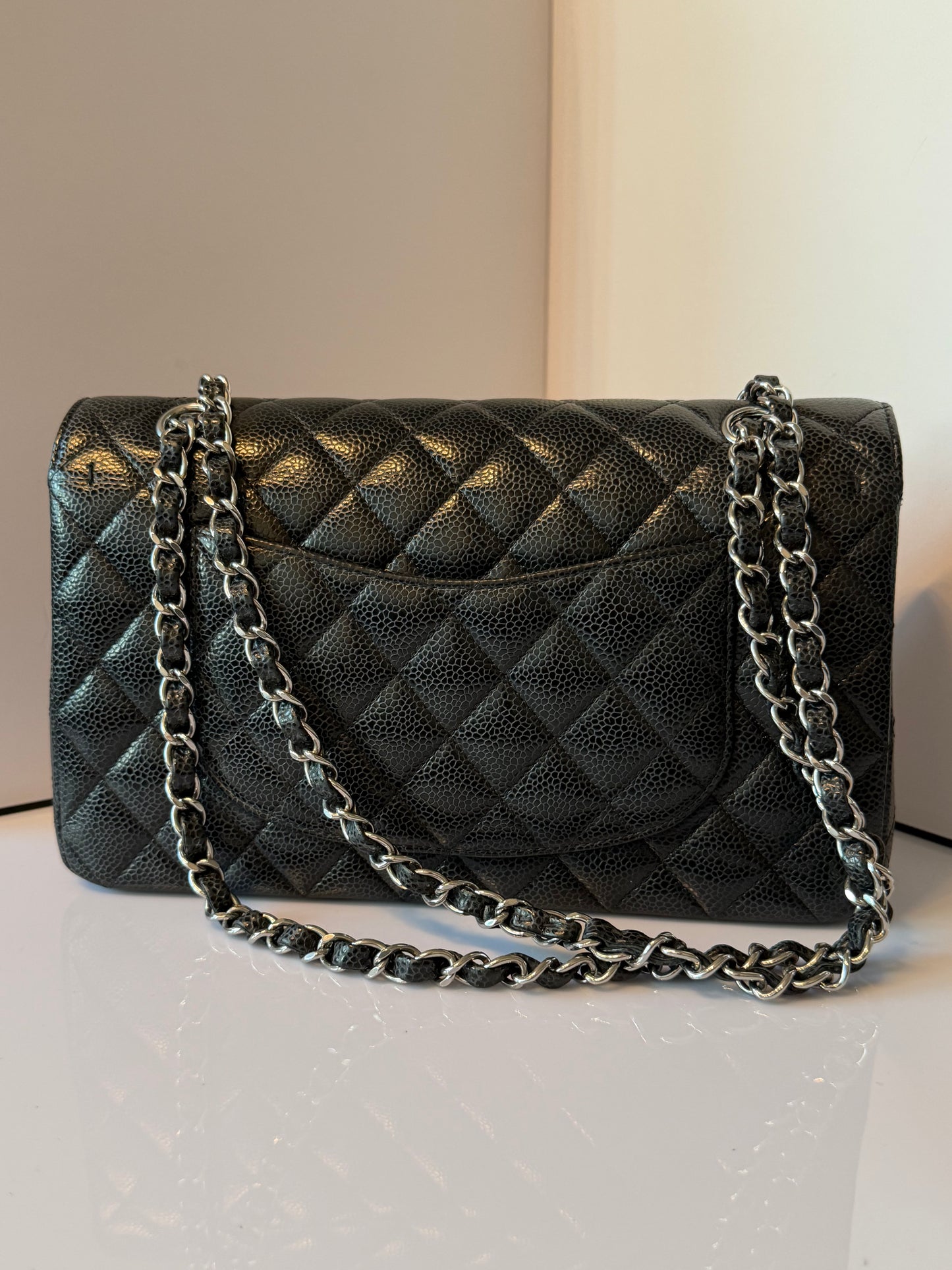 Chanel Timeless Classic Double Flap Medium Caviar Leather Bag Black